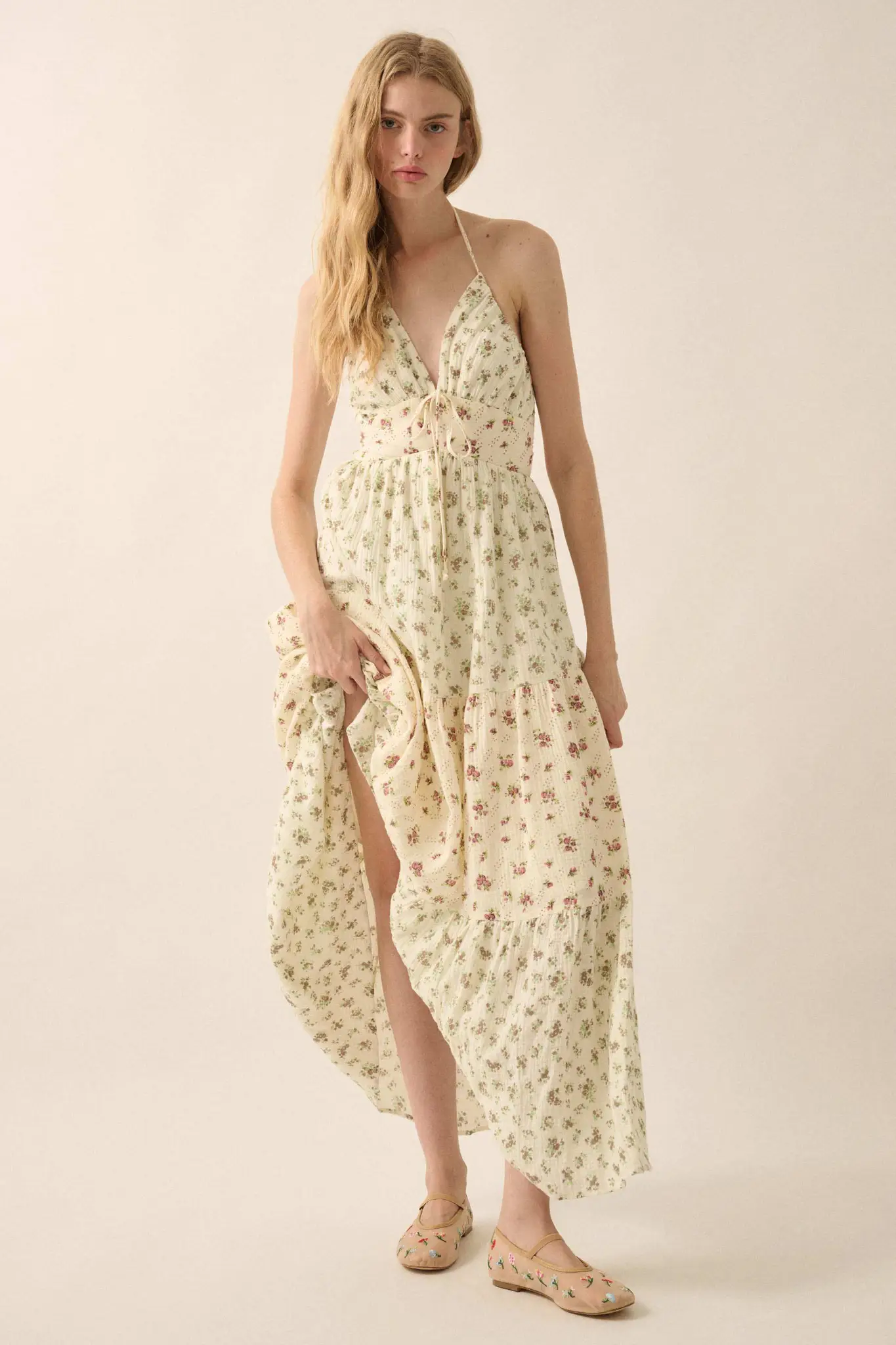 Meadow Garden Floral Gauze Tie-Back Maxi Dress - Image 9