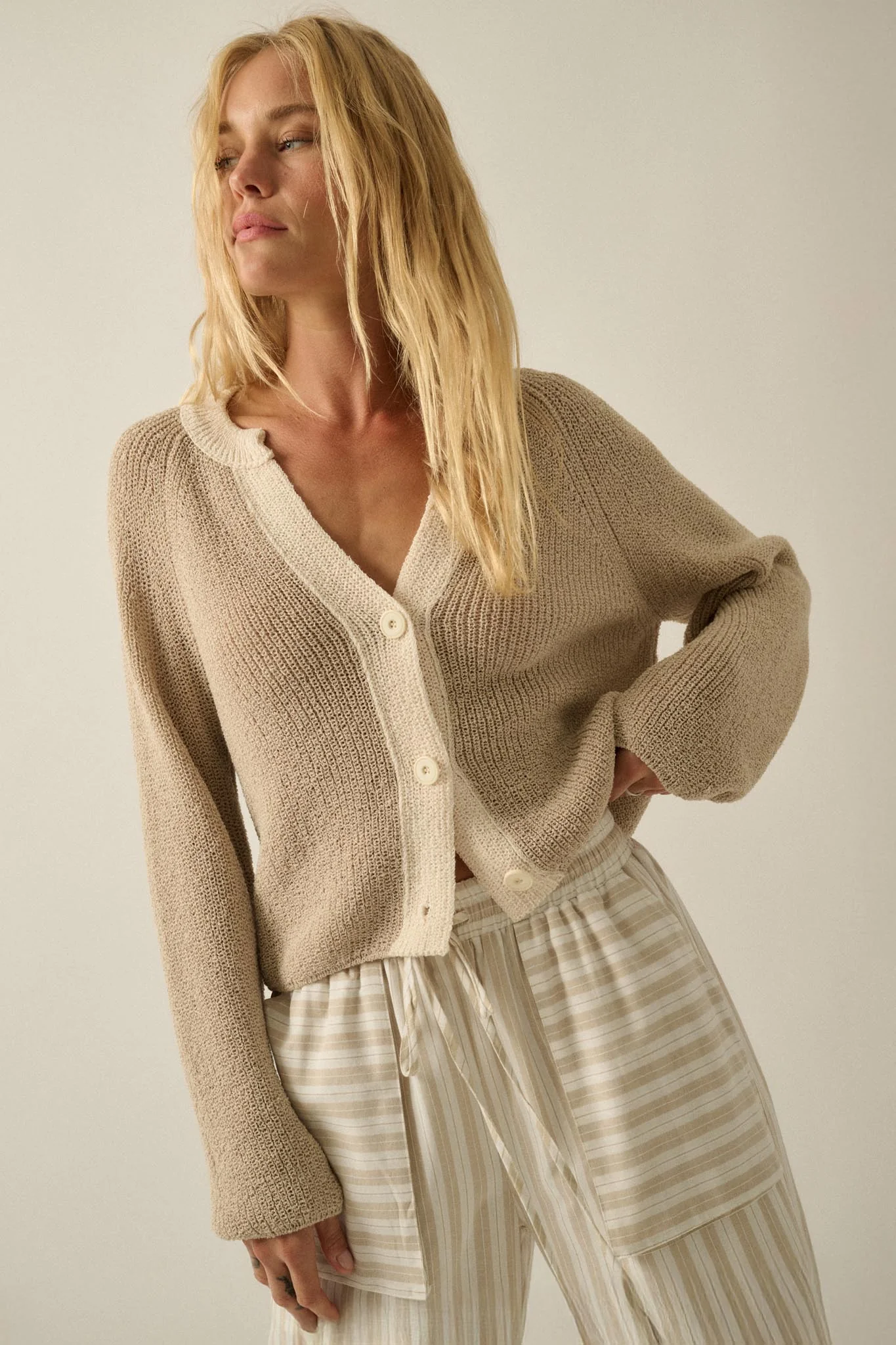 Meant to Be Contrast Knit Cropped Cardigan - Image 10