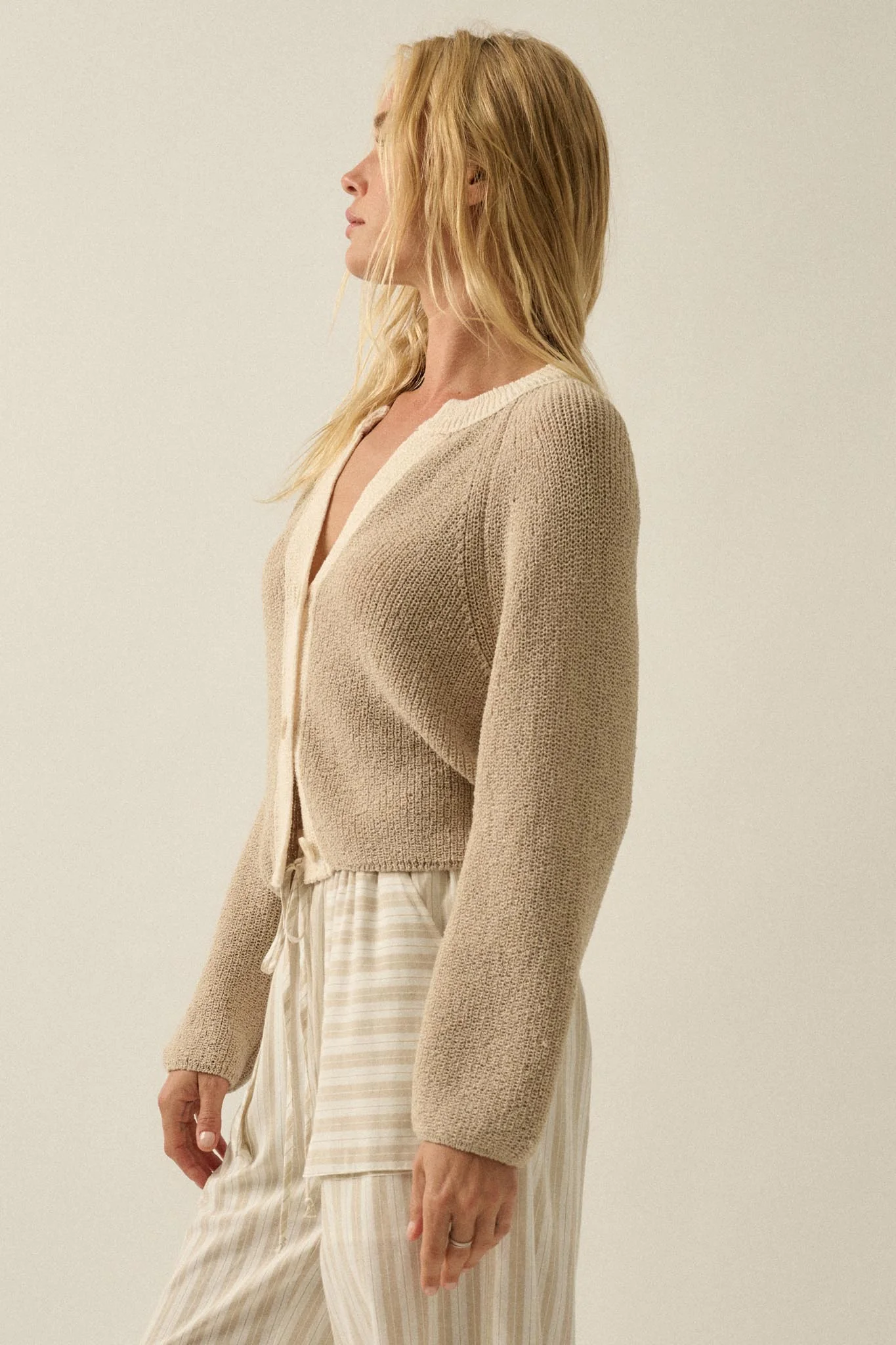 Meant to Be Contrast Knit Cropped Cardigan - Image 11