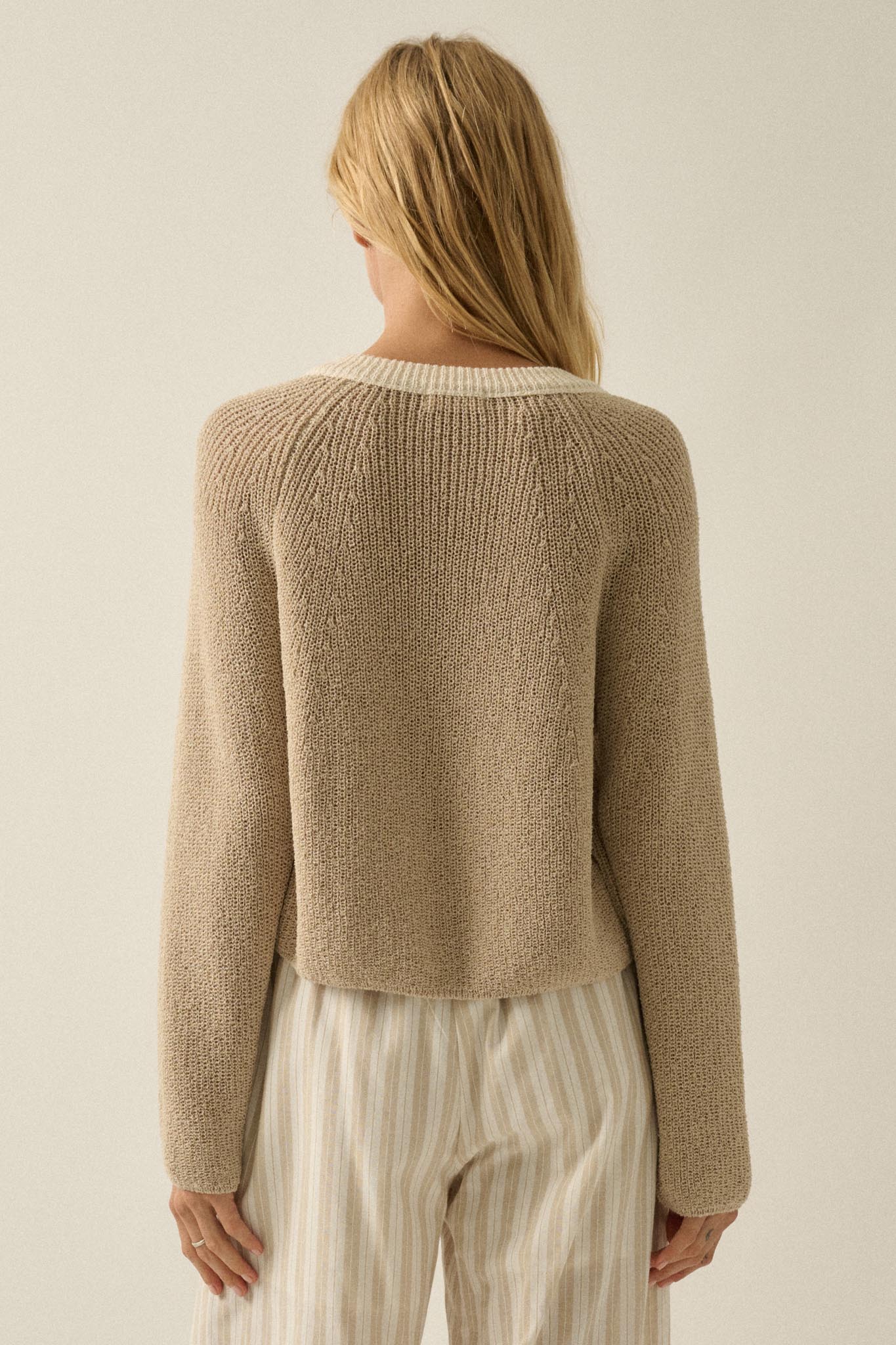 Meant to Be Contrast Knit Cropped Cardigan - Image 12