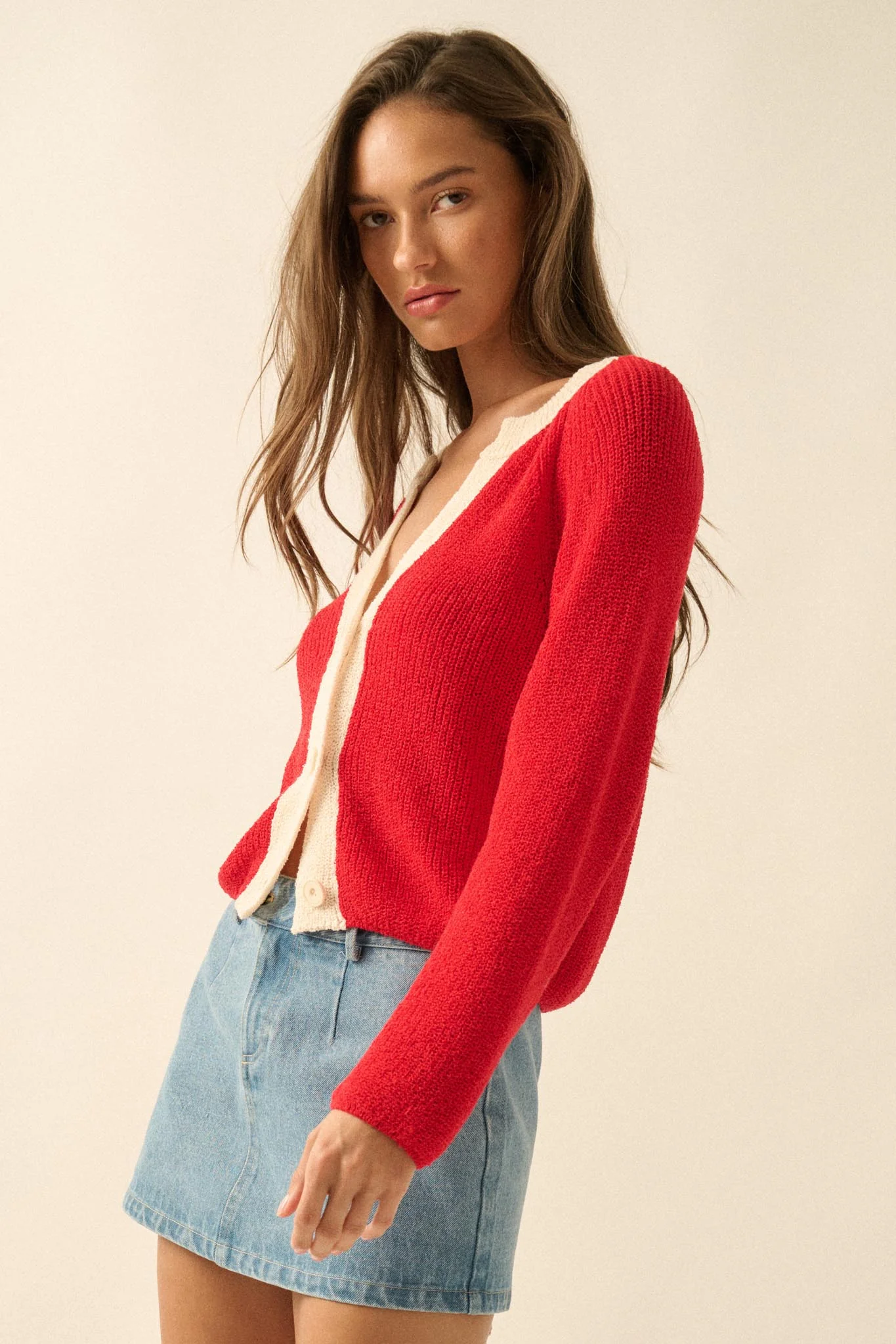 Meant to Be Contrast Knit Cropped Cardigan - Image 23