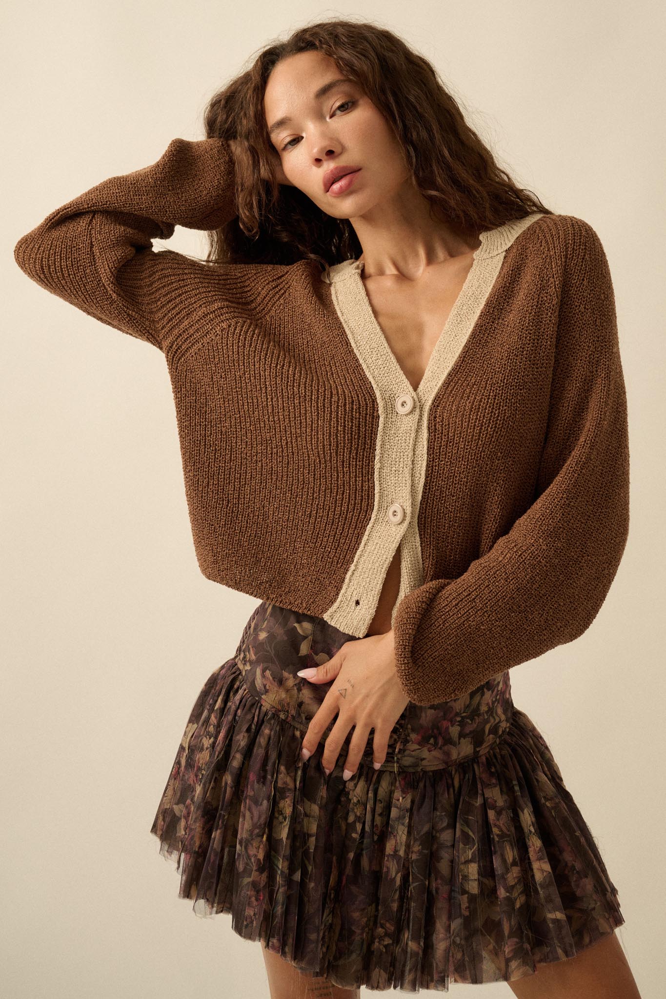 Meant to Be Contrast Knit Cropped Cardigan - Image 28
