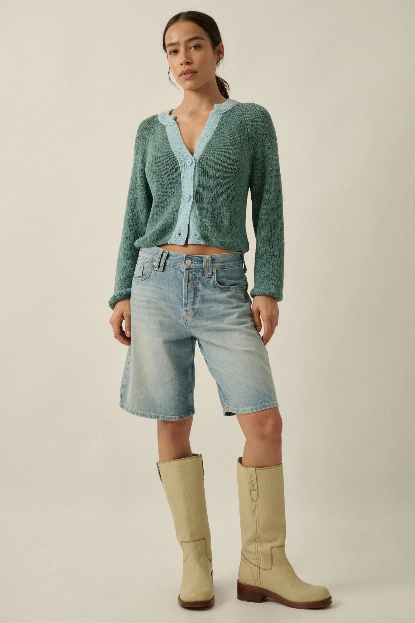 Meant to Be Contrast Knit Cropped Cardigan - Image 3