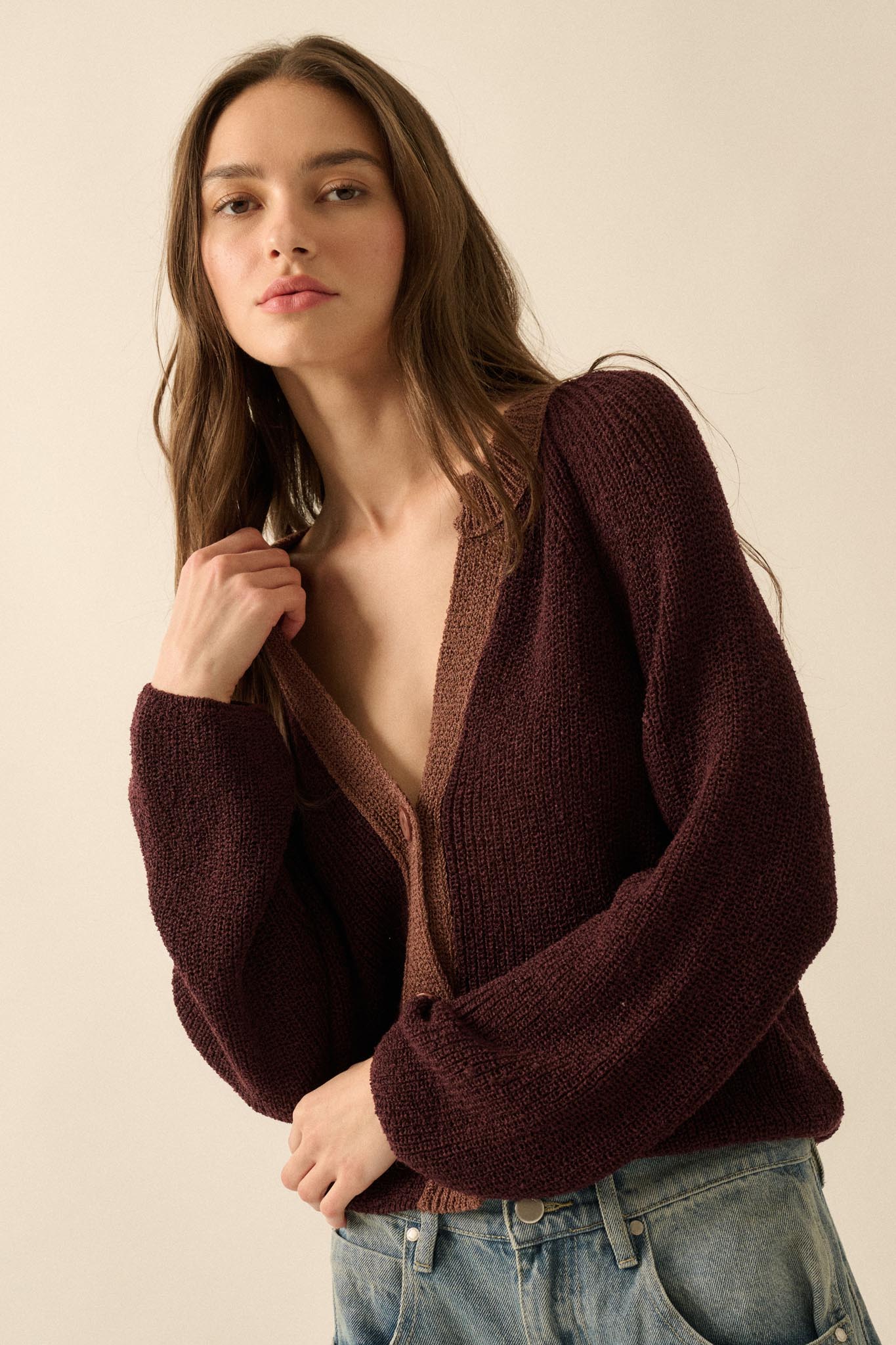 Meant to Be Contrast Knit Cropped Cardigan - Image 37