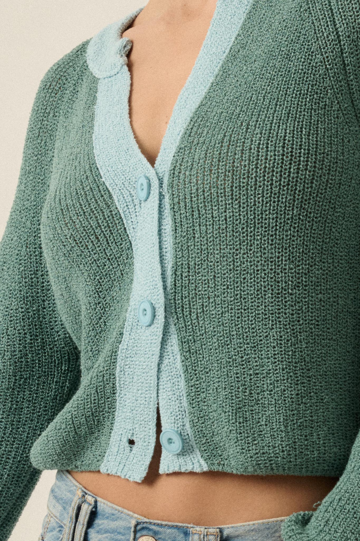 Meant to Be Contrast Knit Cropped Cardigan - Image 4