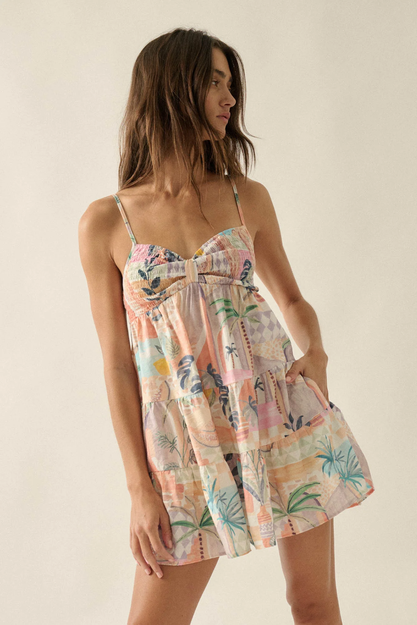 Miami Mood Tropical-Print Tiered Babydoll Romper - Image 4