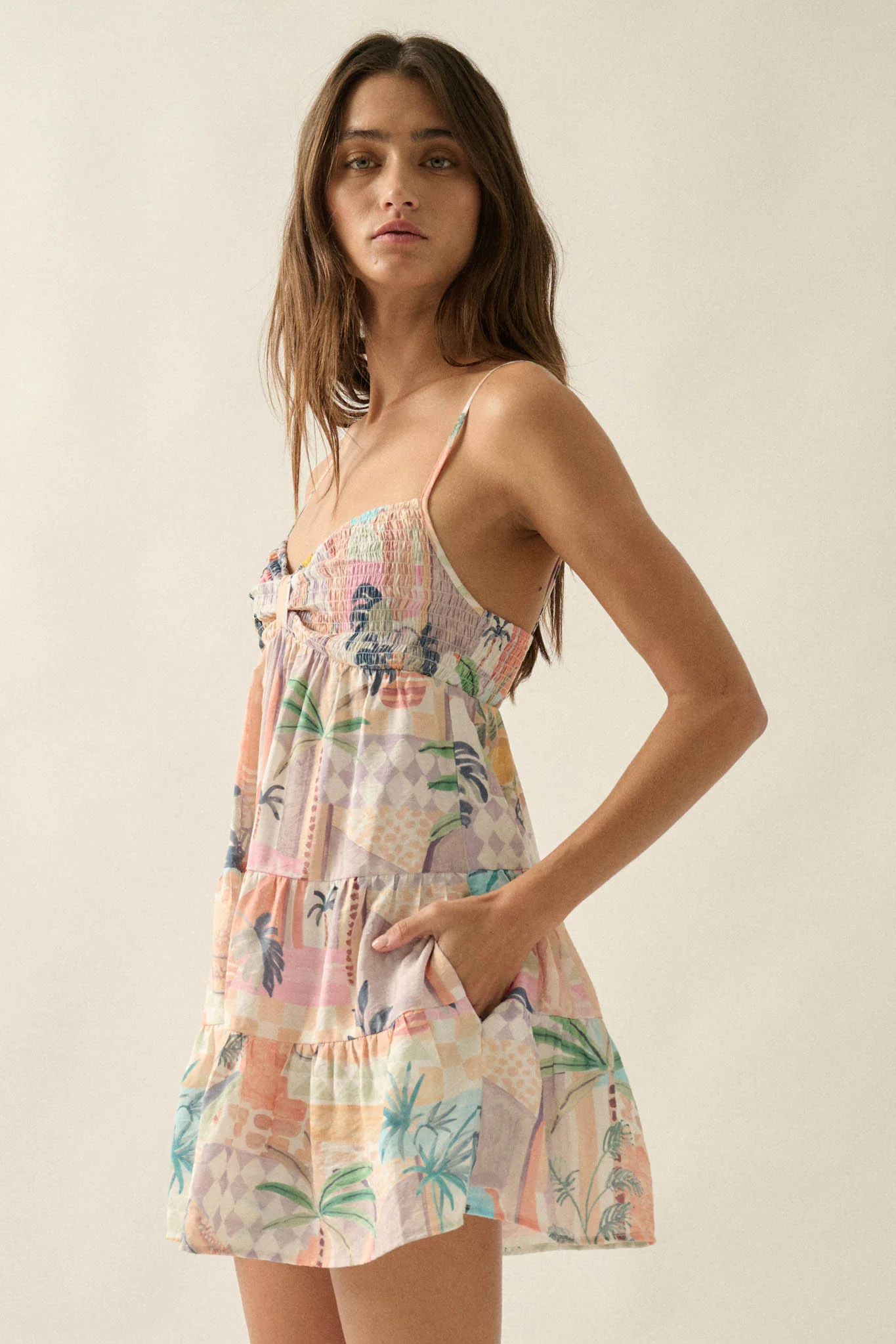 Miami Mood Tropical-Print Tiered Babydoll Romper - Image 5