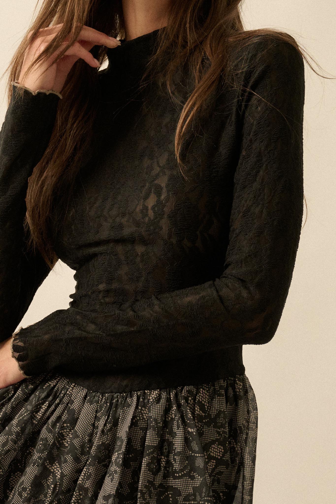Midnight Romance Lace Mock-Neck Bubble Mini Dress - Image 5