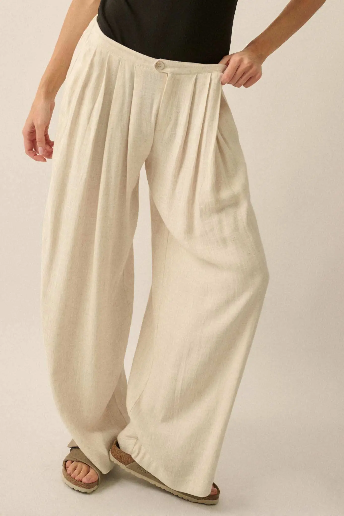Miles Away Linen-Blend Pleated Wide-leg Pants - Image 4