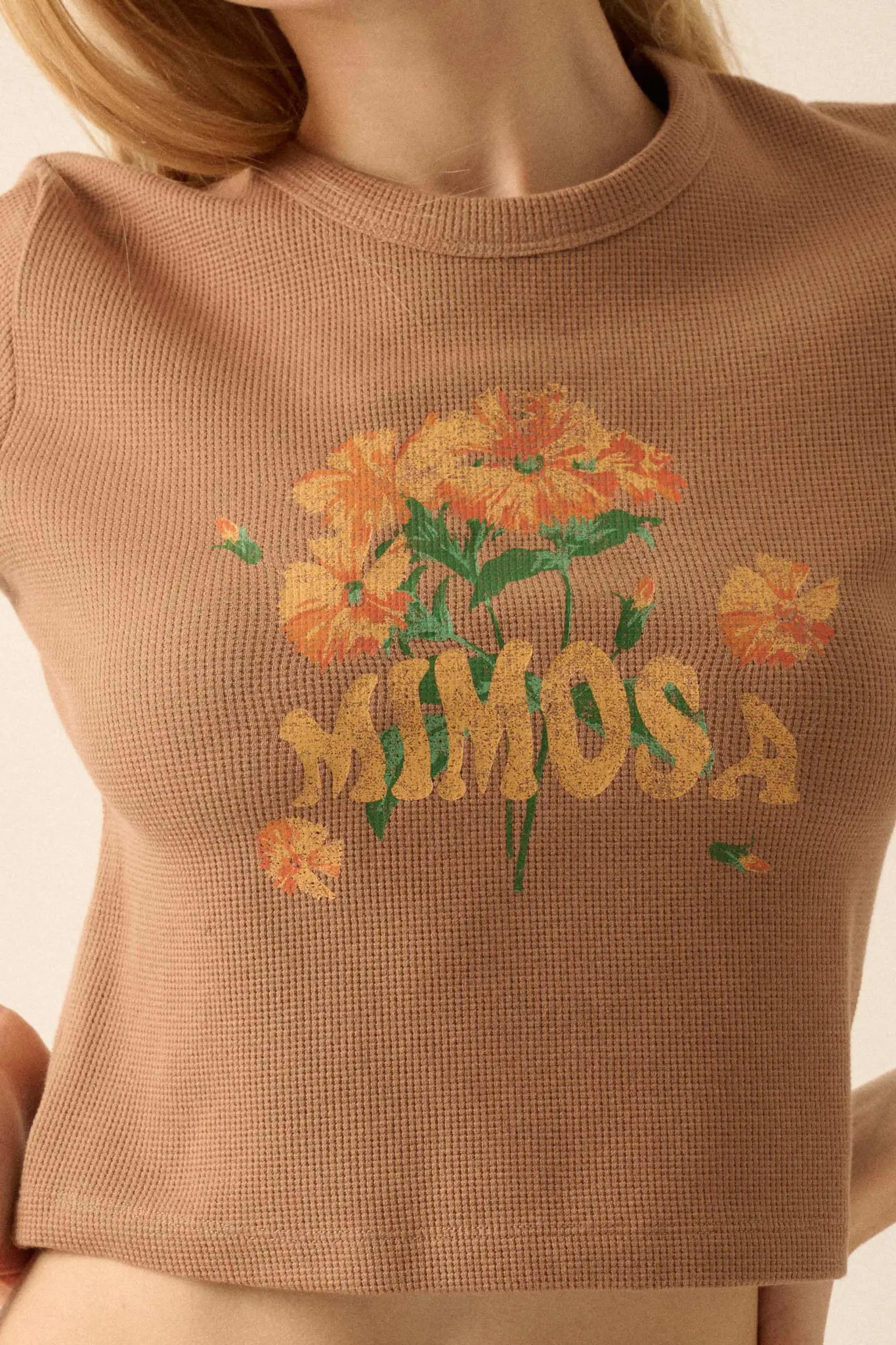 Mimosa Morning Cropped Thermal Graphic Baby Tee - Image 2