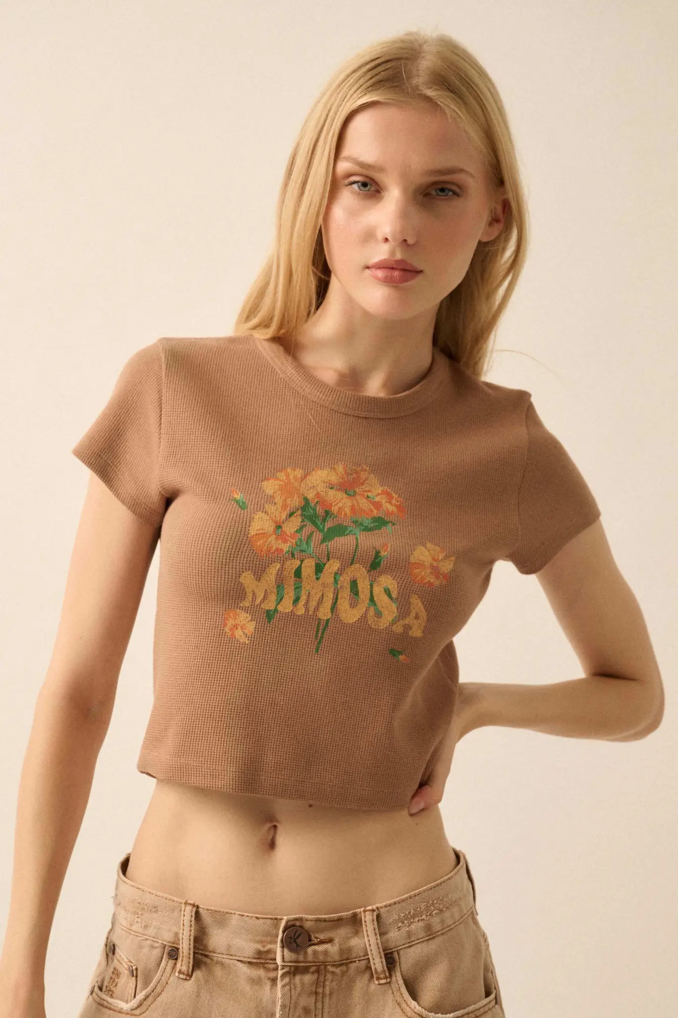 Mimosa Morning Cropped Thermal Graphic Baby Tee - Image 3