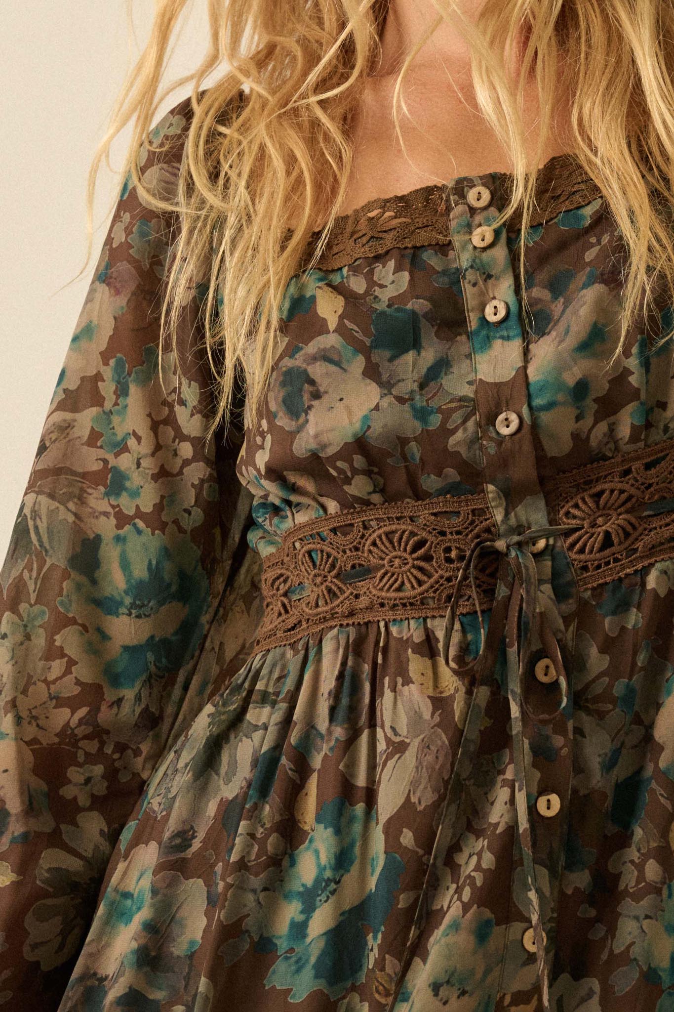 Misty Meadow Floral Button-Up Maxi Prairie Dress - Image 10