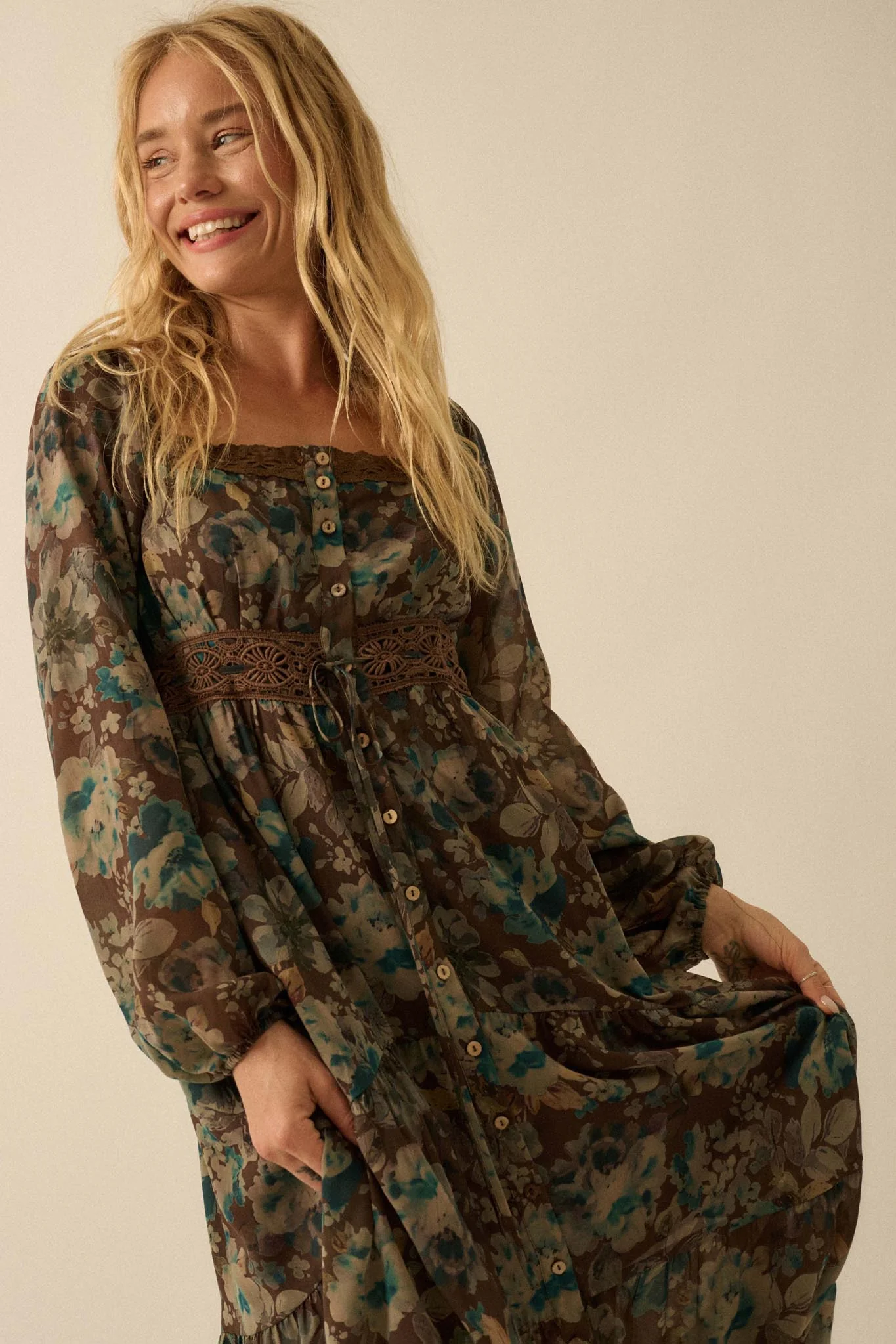 Misty Meadow Floral Button-Up Maxi Prairie Dress - Image 12