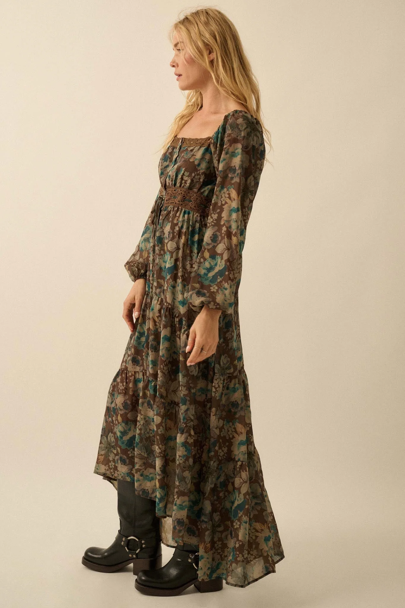 Misty Meadow Floral Button-Up Maxi Prairie Dress - Image 13