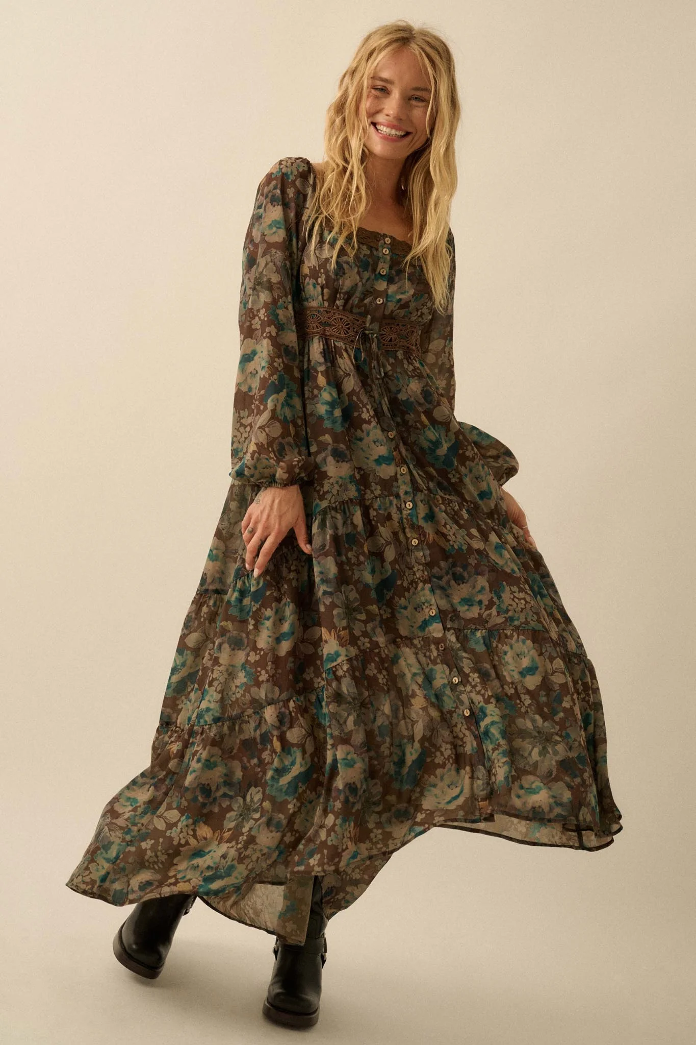 Misty Meadow Floral Button-Up Maxi Prairie Dress - Image 7