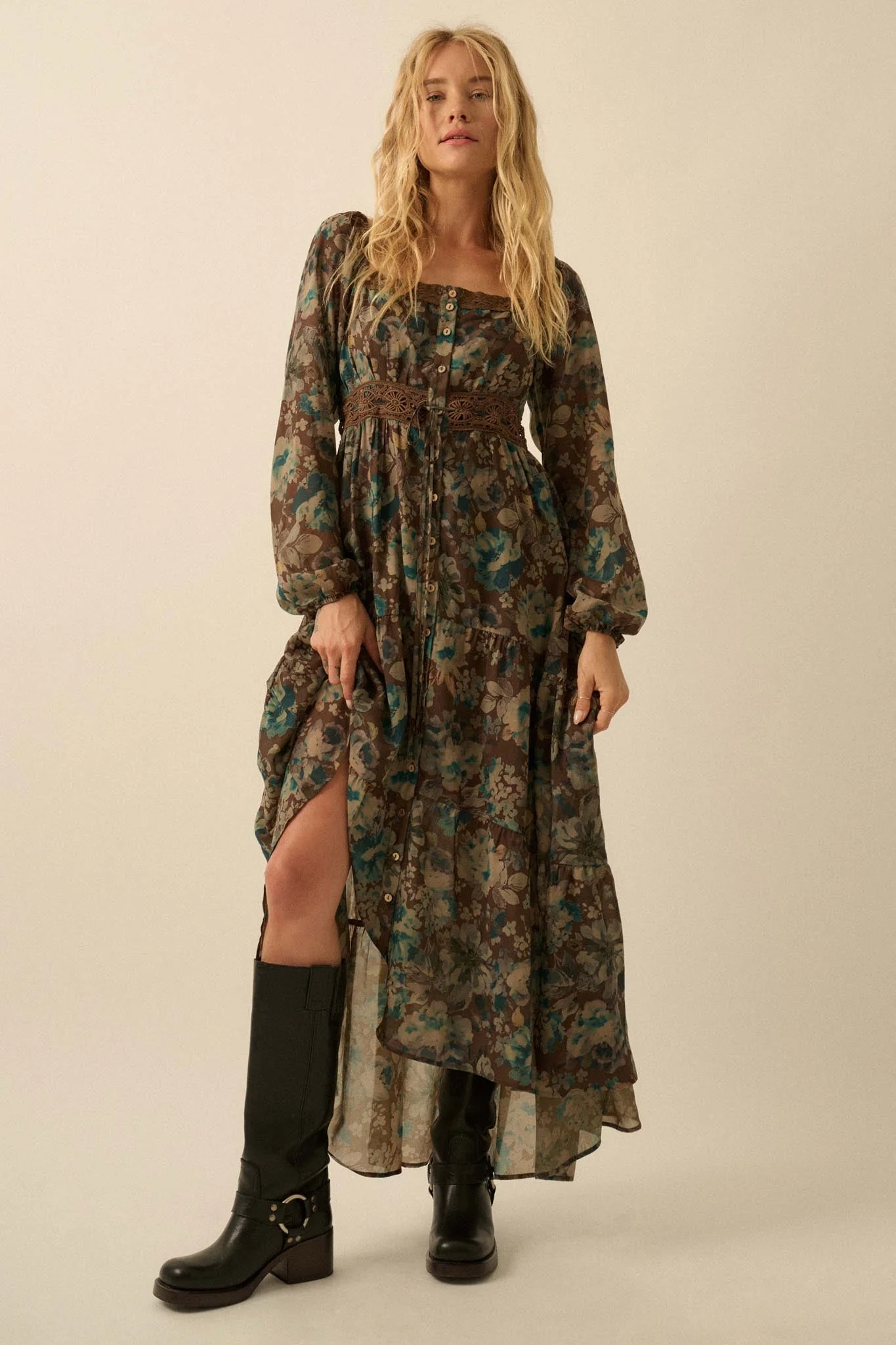 Misty Meadow Floral Button-Up Maxi Prairie Dress - Image 9