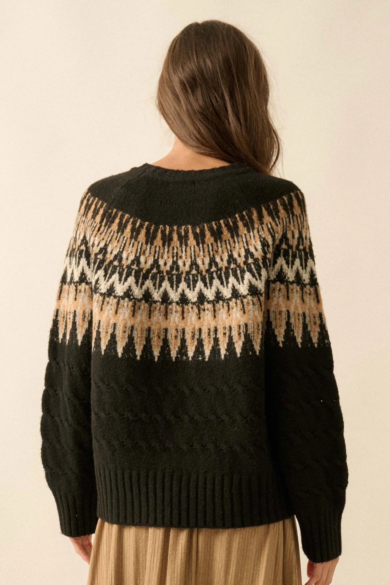 Misty Moors Fair Isle Cable Knit Sweater - Image 10