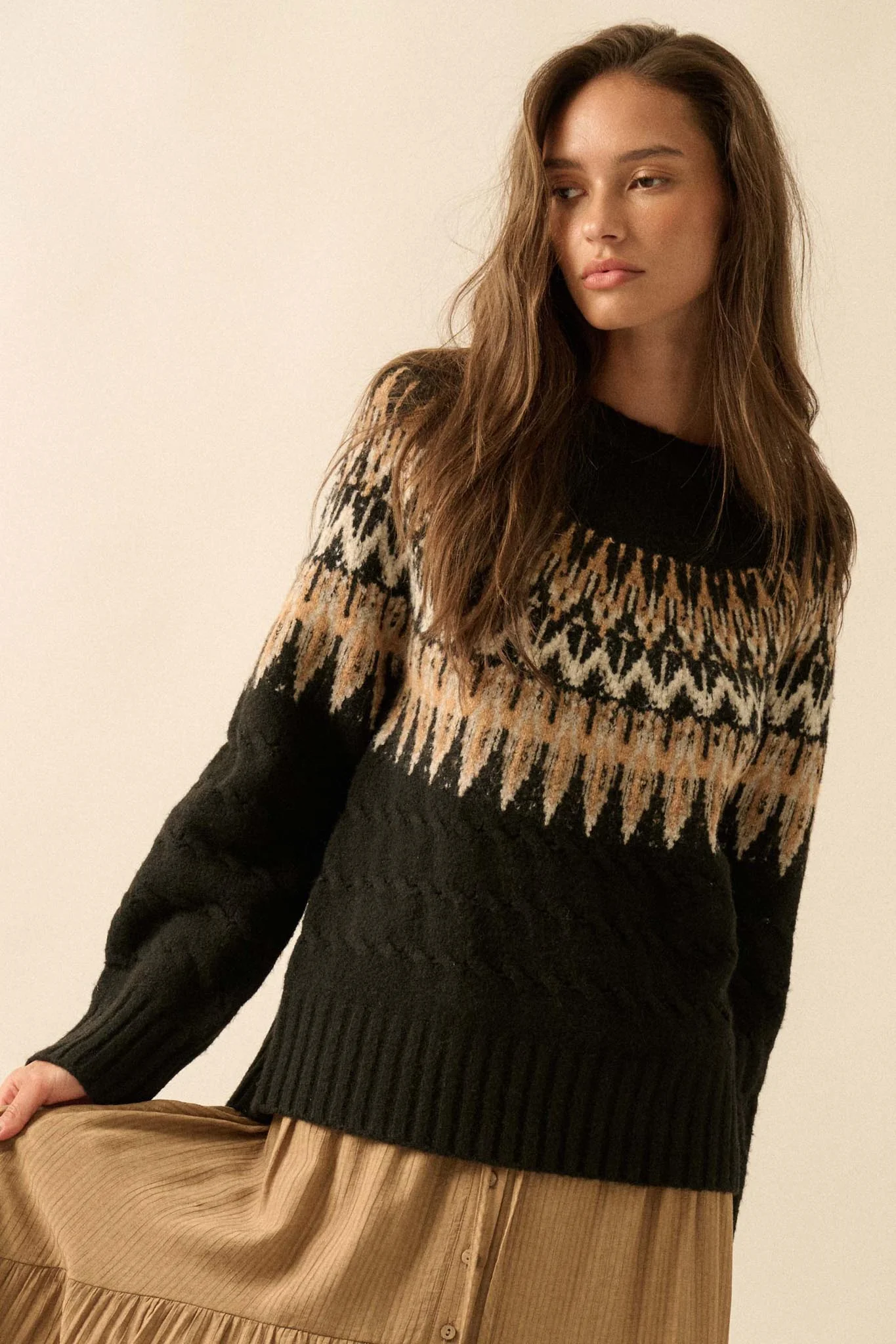 Misty Moors Fair Isle Cable Knit Sweater - Image 8