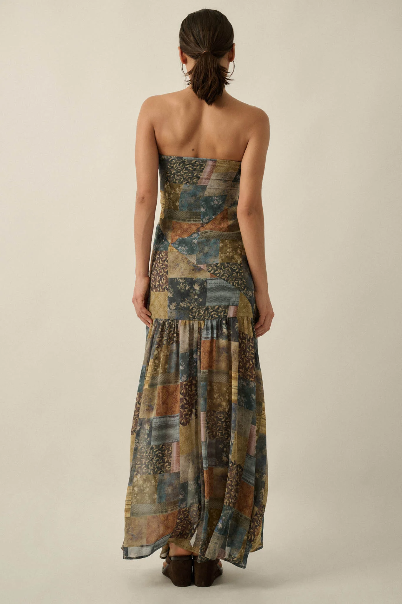 Mixed Signals Patchwork-Print Strapless Maxi Dress - Image 6