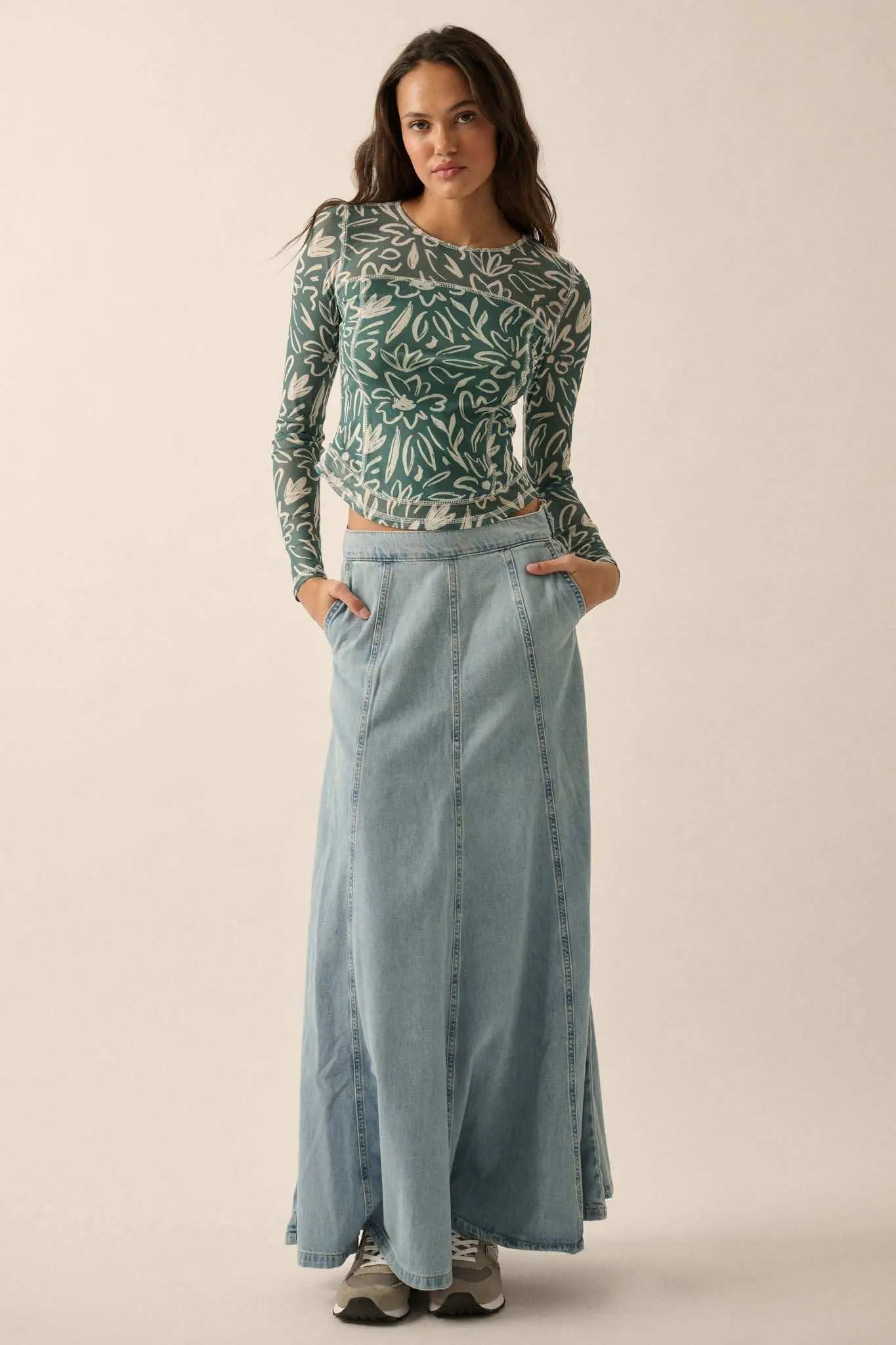 Modern Blossoms Floral-Print Mesh Exposed-Seam Top - Image 10