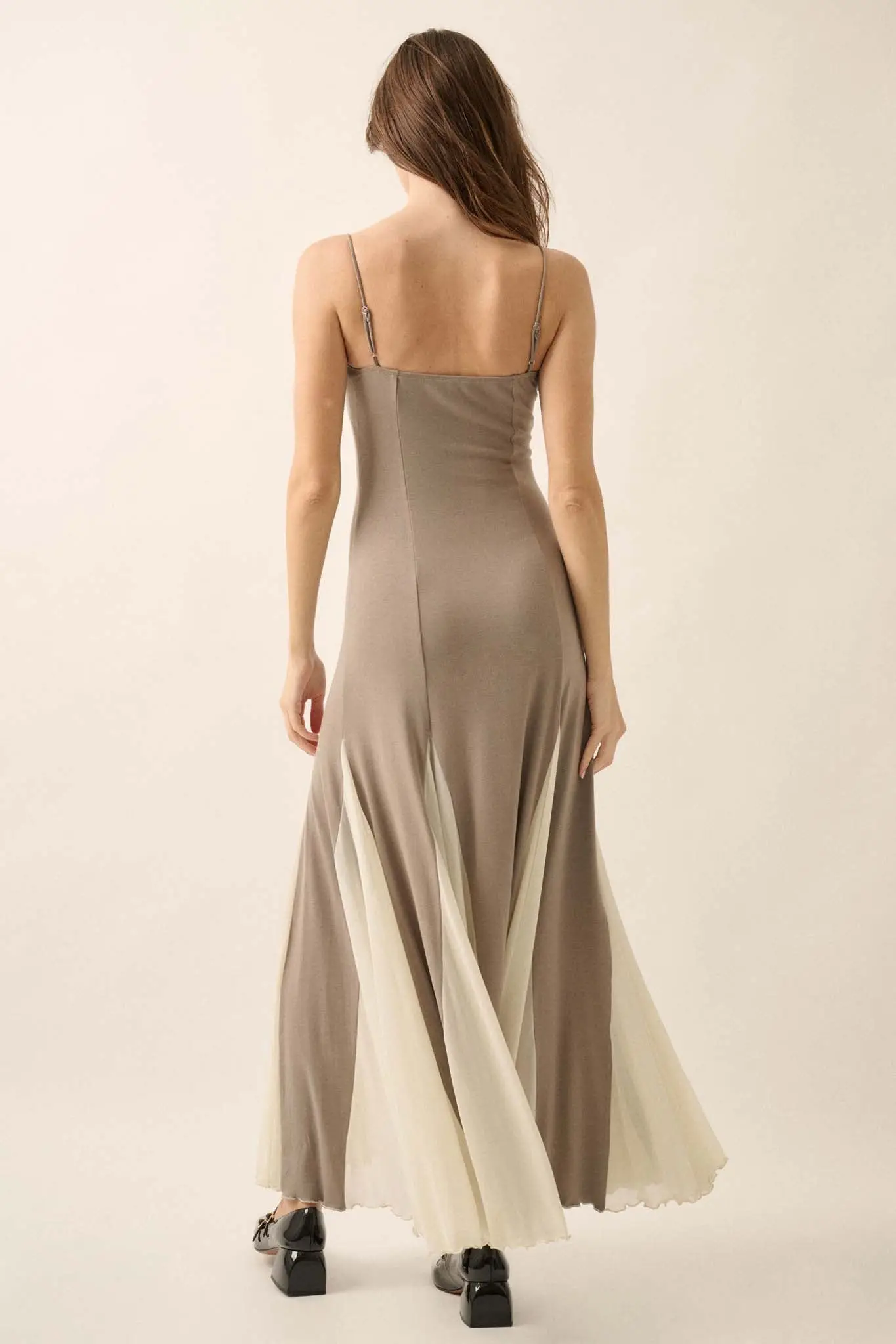Modern Muse Rib-Knit and Mesh Godet Maxi Dress - Image 2