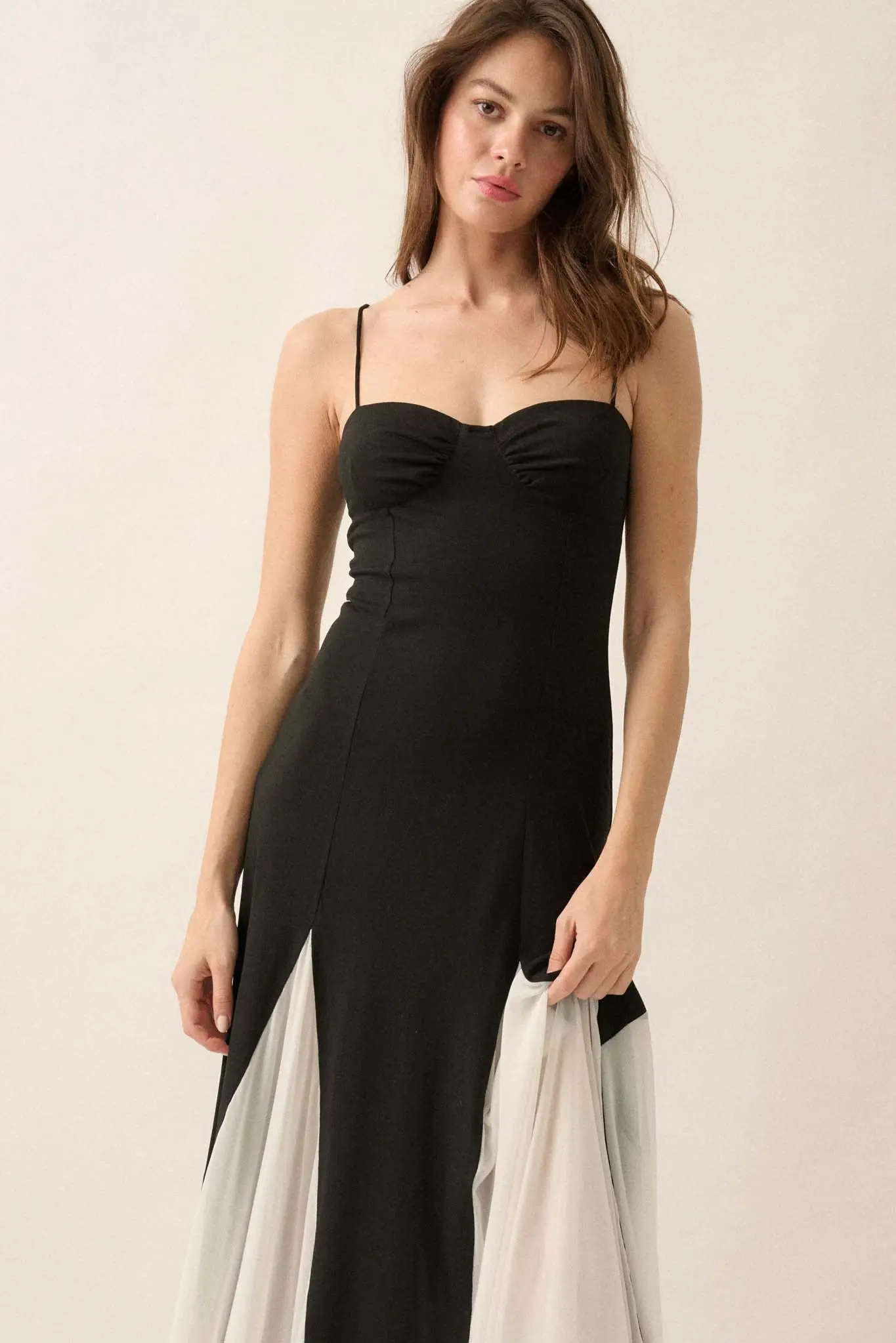 Modern Muse Rib-Knit and Mesh Godet Maxi Dress - Image 8