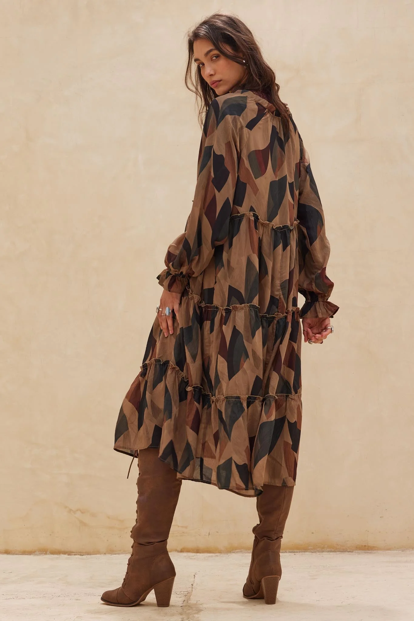 Modern Vintage Abstract-Print Midi Prairie Dress - Image 2