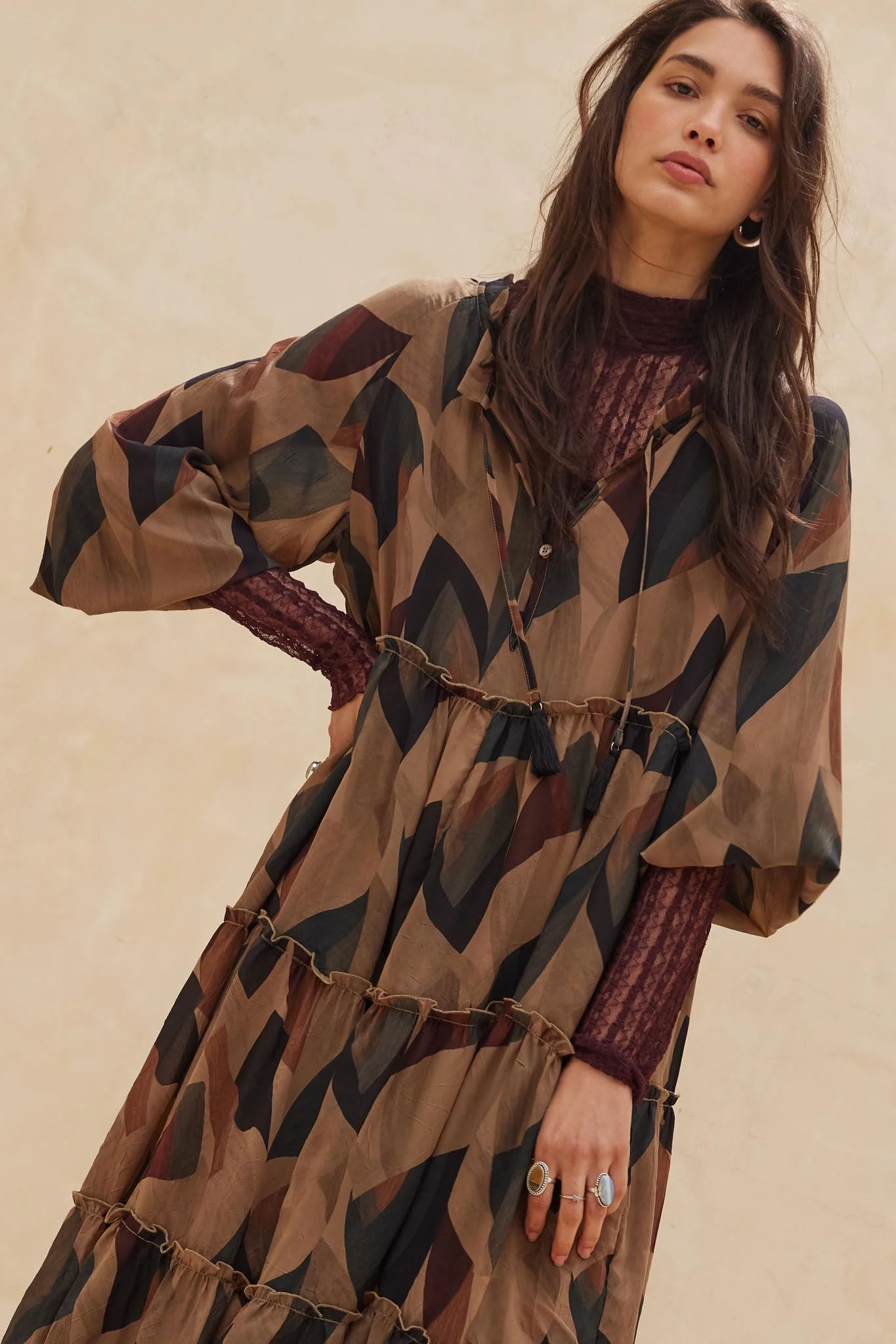 Modern Vintage Abstract-Print Midi Prairie Dress - Image 4