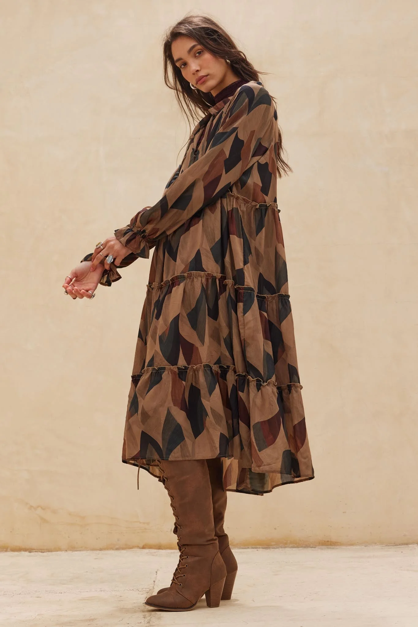 Modern Vintage Abstract-Print Midi Prairie Dress - Image 6