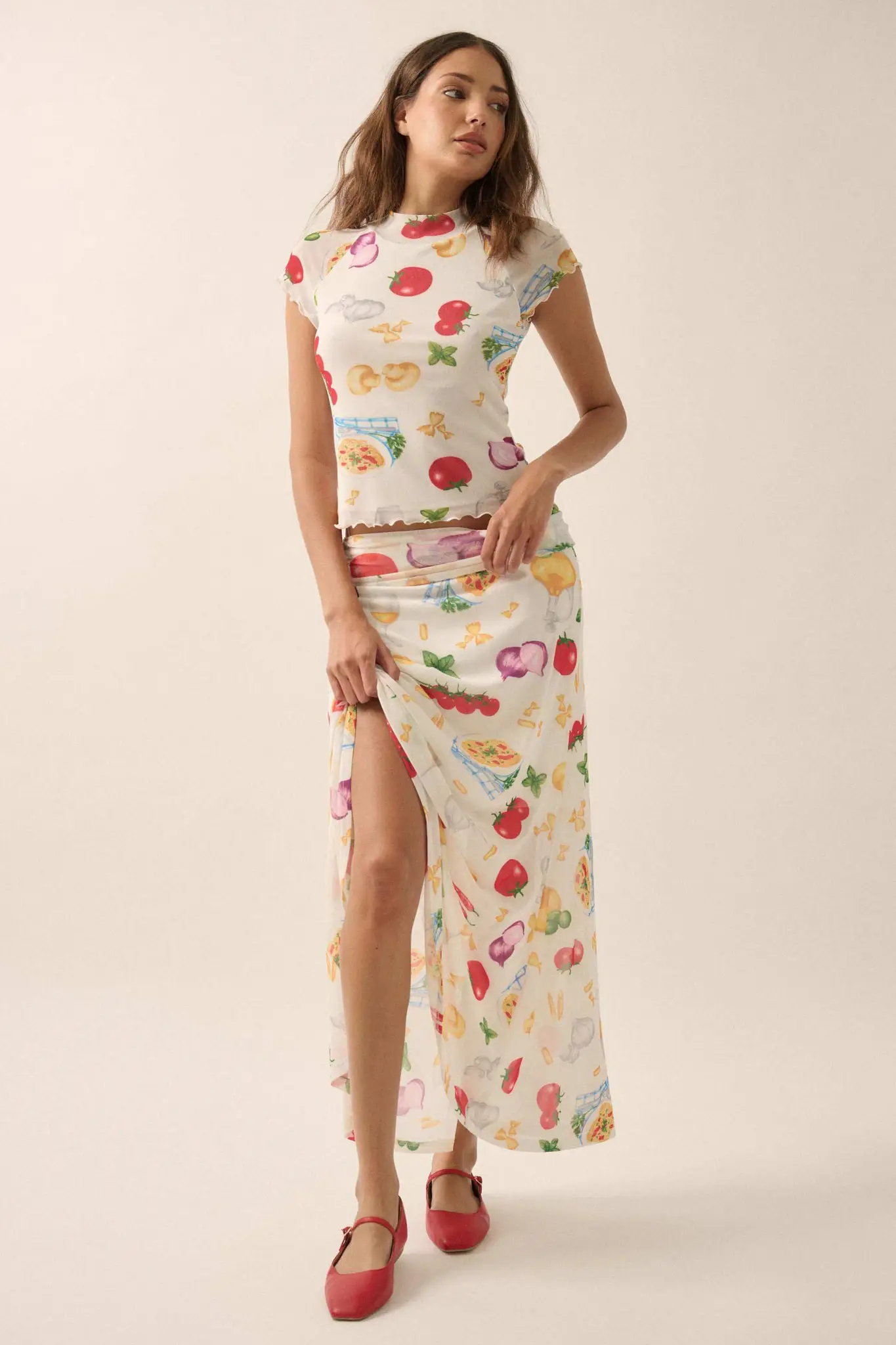 Molto Delizioso Printed Mesh Foldover Maxi Skirt - Image 10