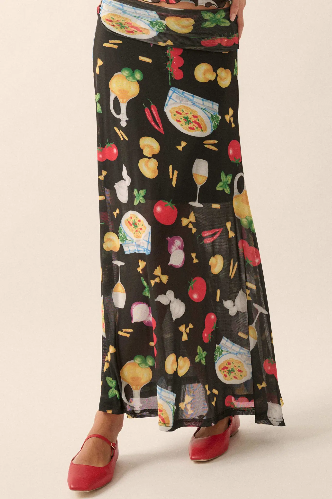 Molto Delizioso Printed Mesh Foldover Maxi Skirt - Image 2