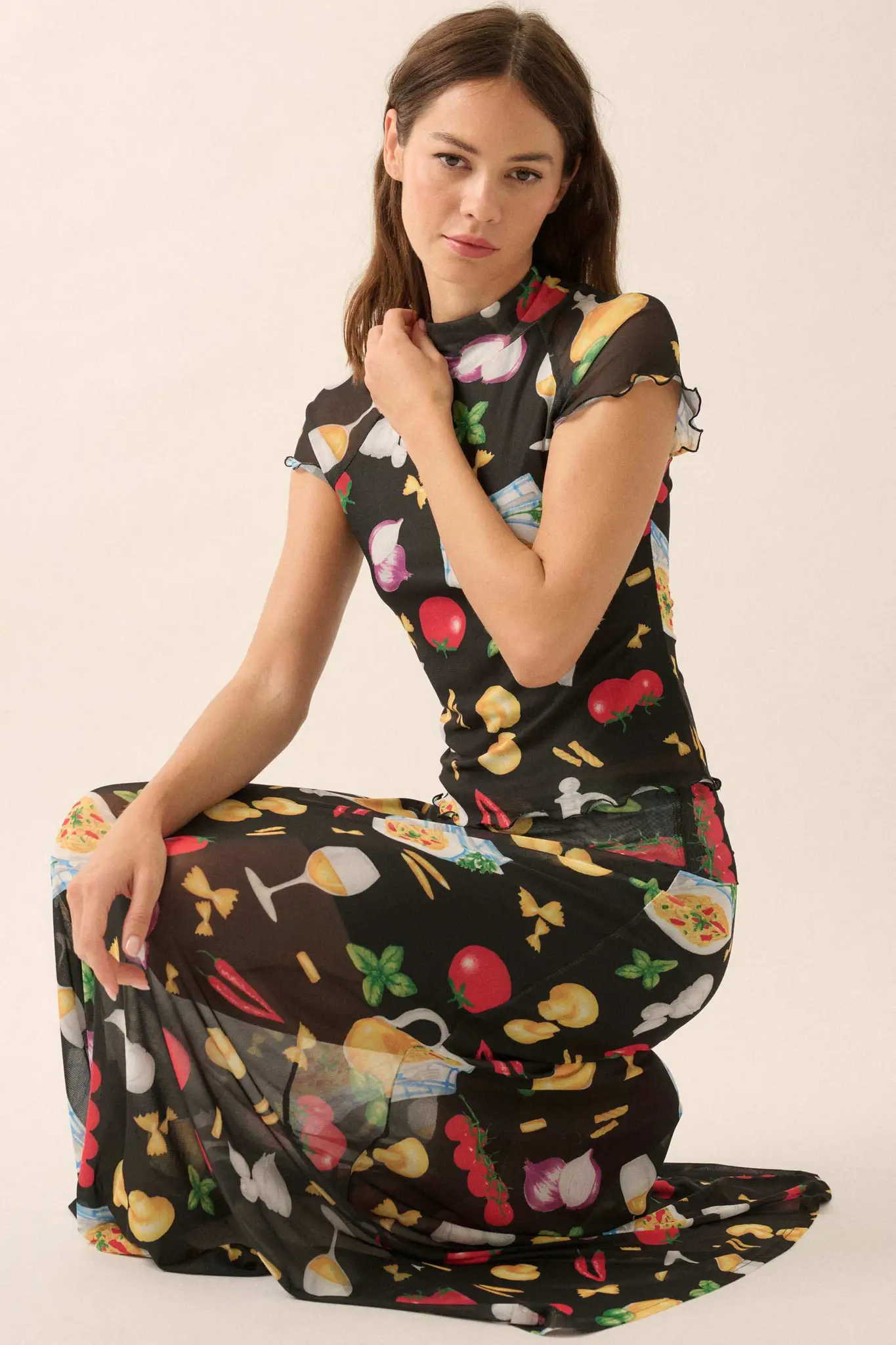 Molto Delizioso Printed Mesh Foldover Maxi Skirt - Image 4