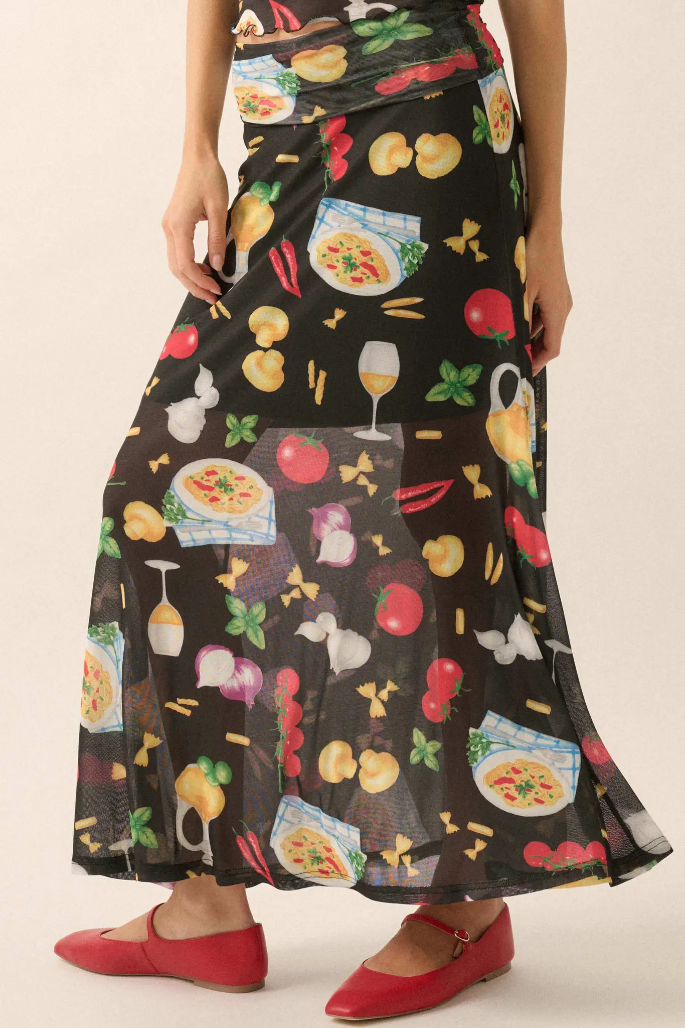 Molto Delizioso Printed Mesh Foldover Maxi Skirt - Image 5