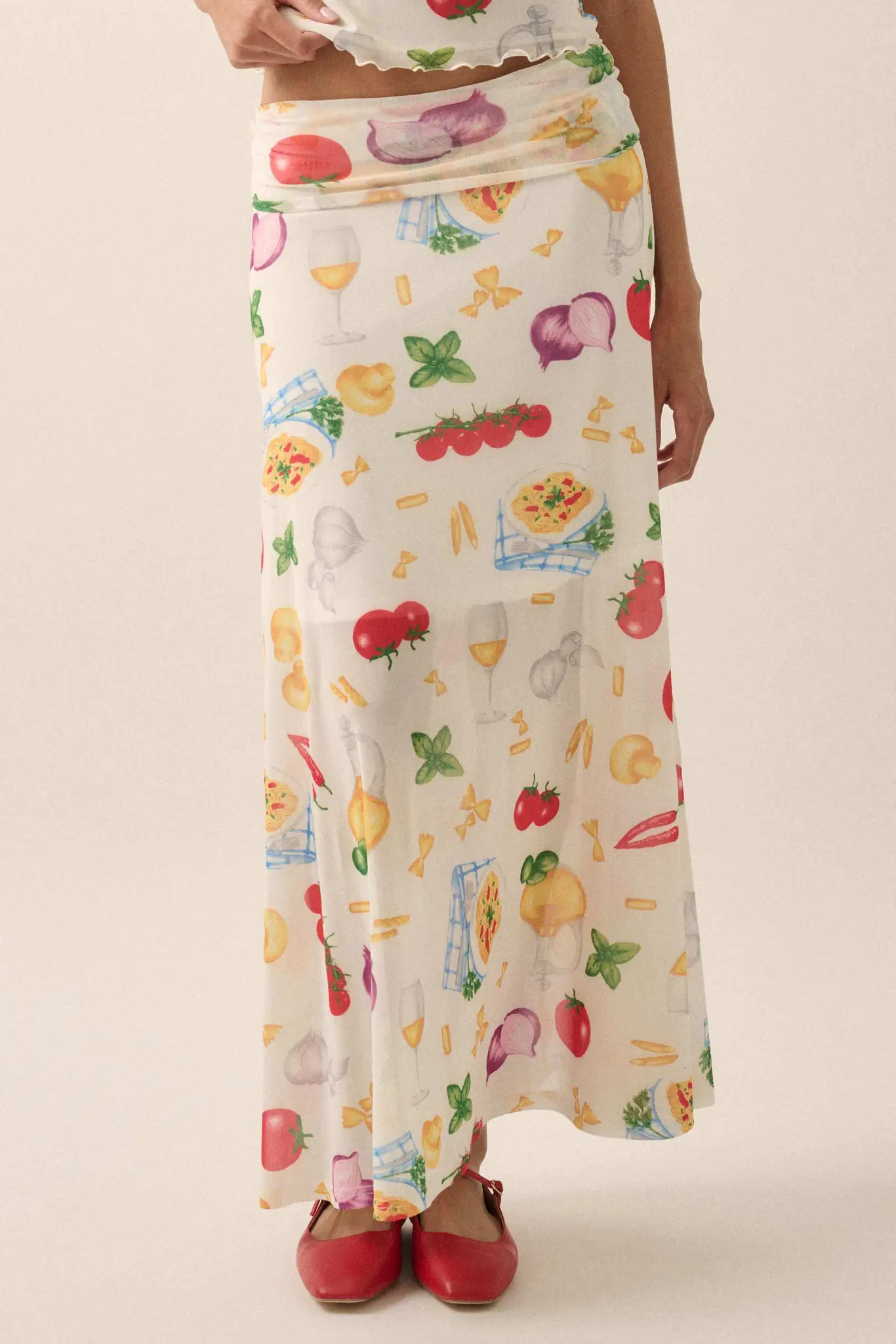 Molto Delizioso Printed Mesh Foldover Maxi Skirt - Image 7