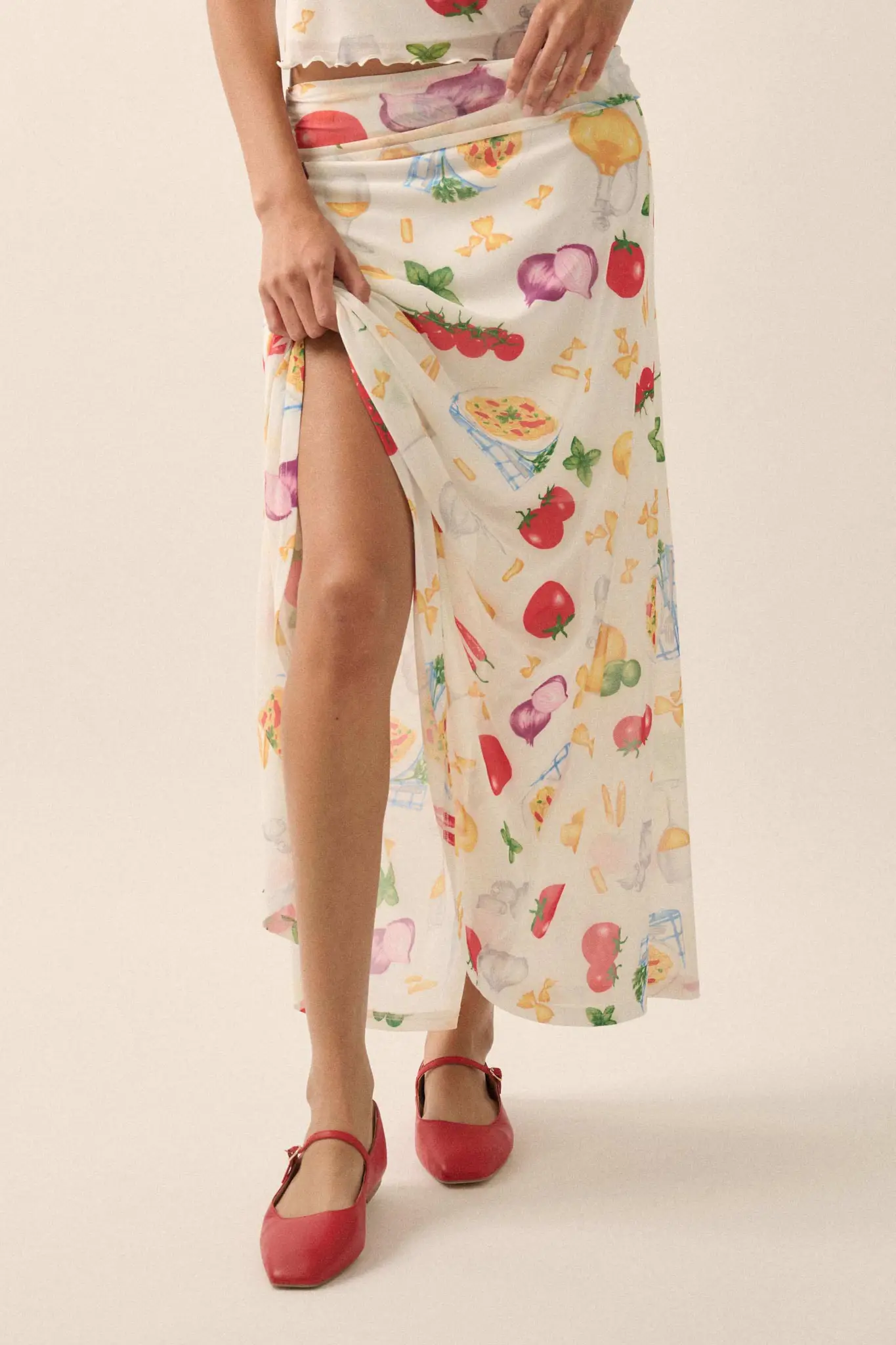 Molto Delizioso Printed Mesh Foldover Maxi Skirt - Image 9