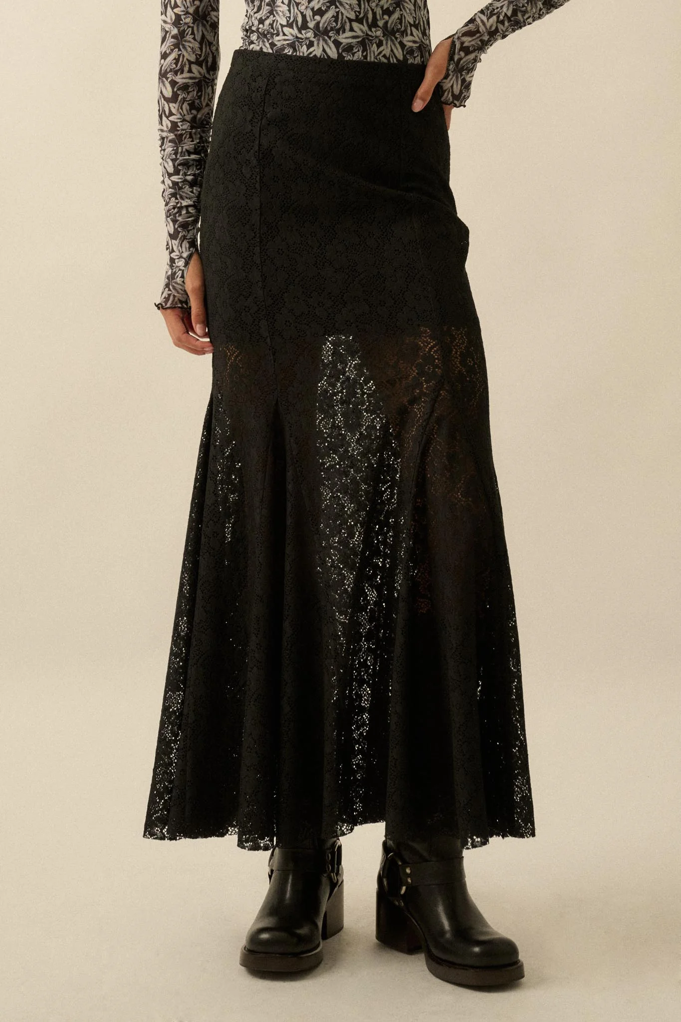 Moment in Time Floral Lace Mermaid Maxi Skirt - Image 4