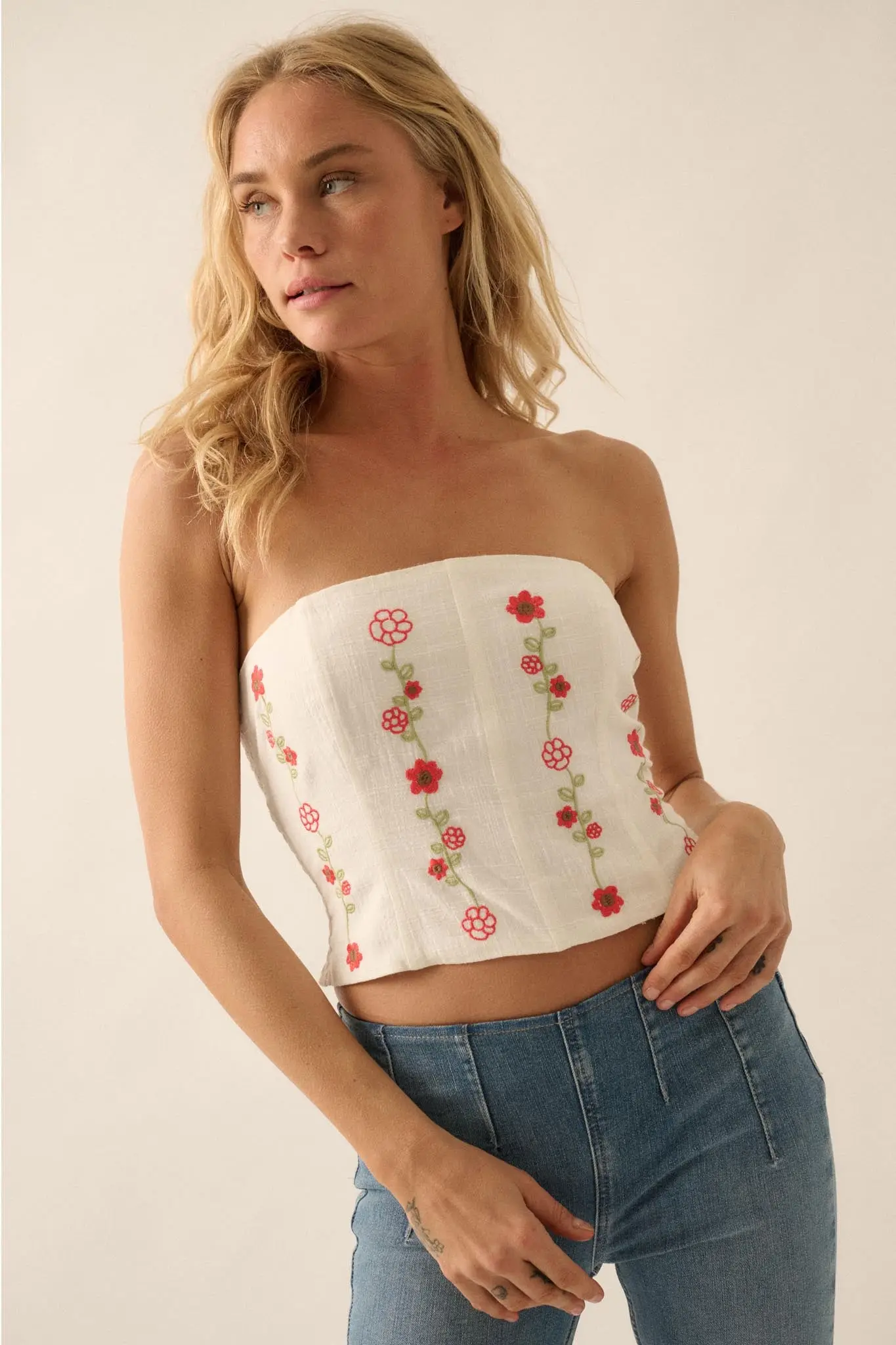 Monogram Garden Embroidered Strapless Corset Top - Image 5