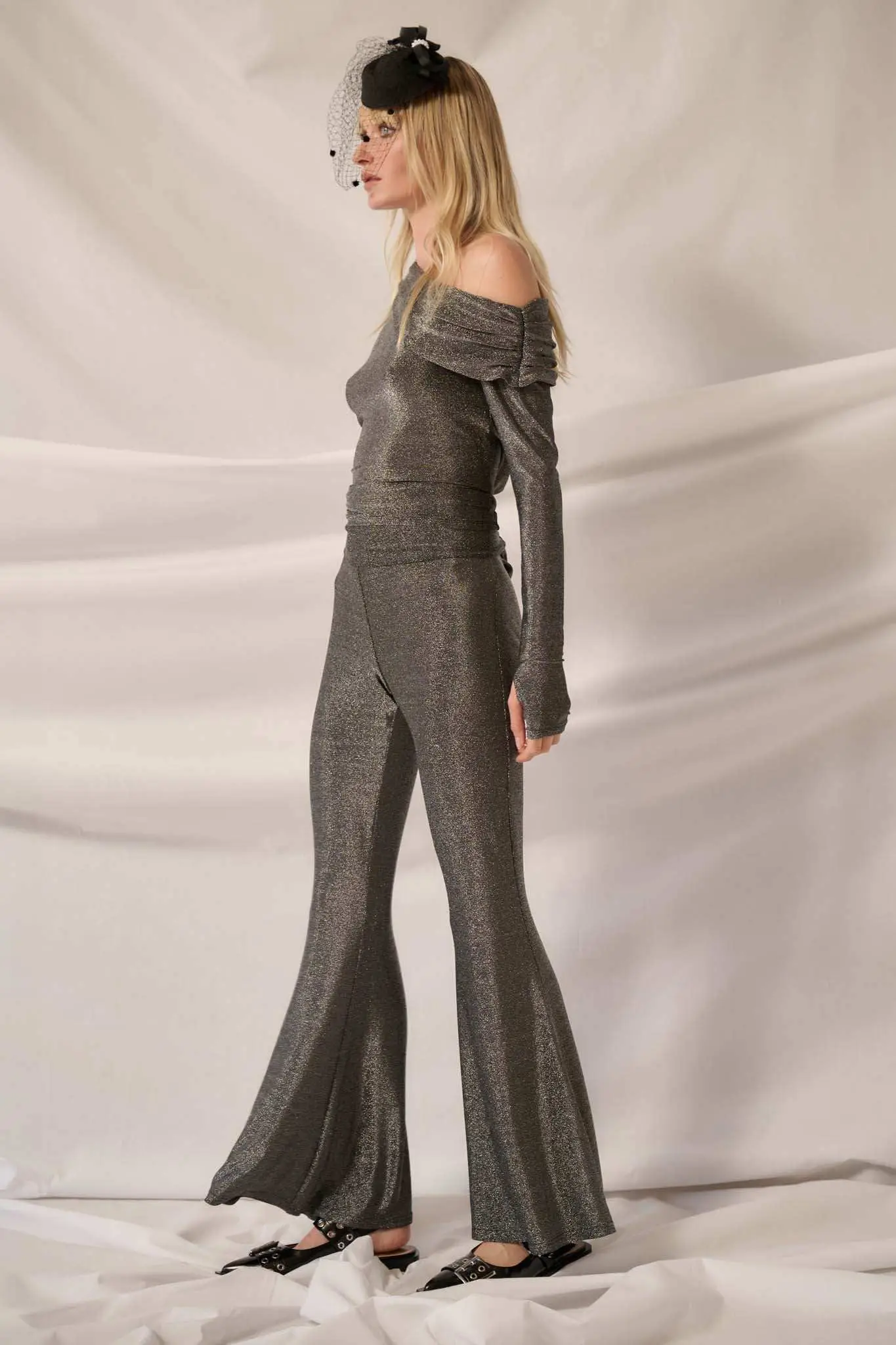 Moonage Daydream Metallic Knit Flare Pants - Image 5