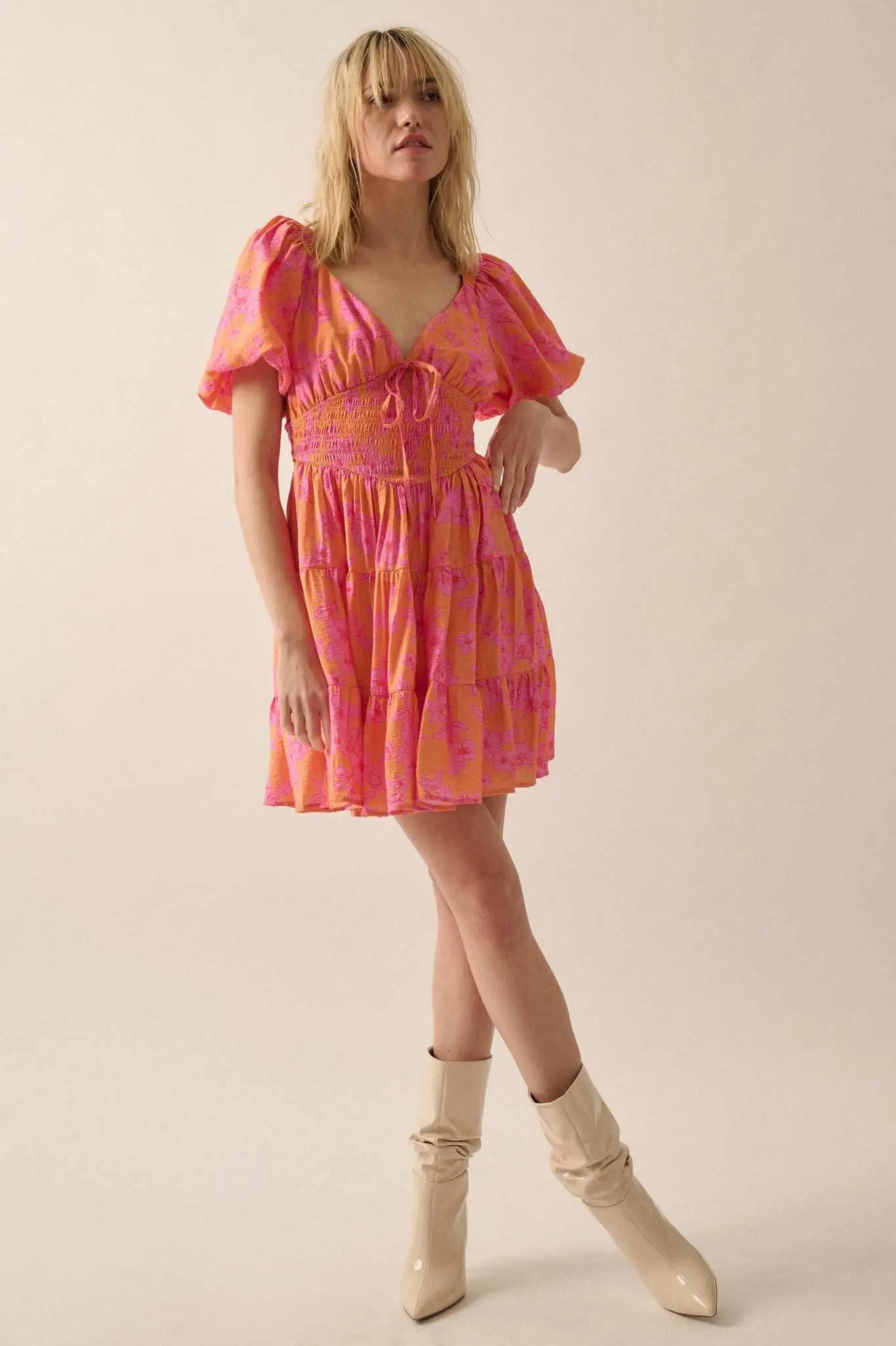 Morning Bloom Floral Puff-Sleeve Tiered Mini Dress - Image 6