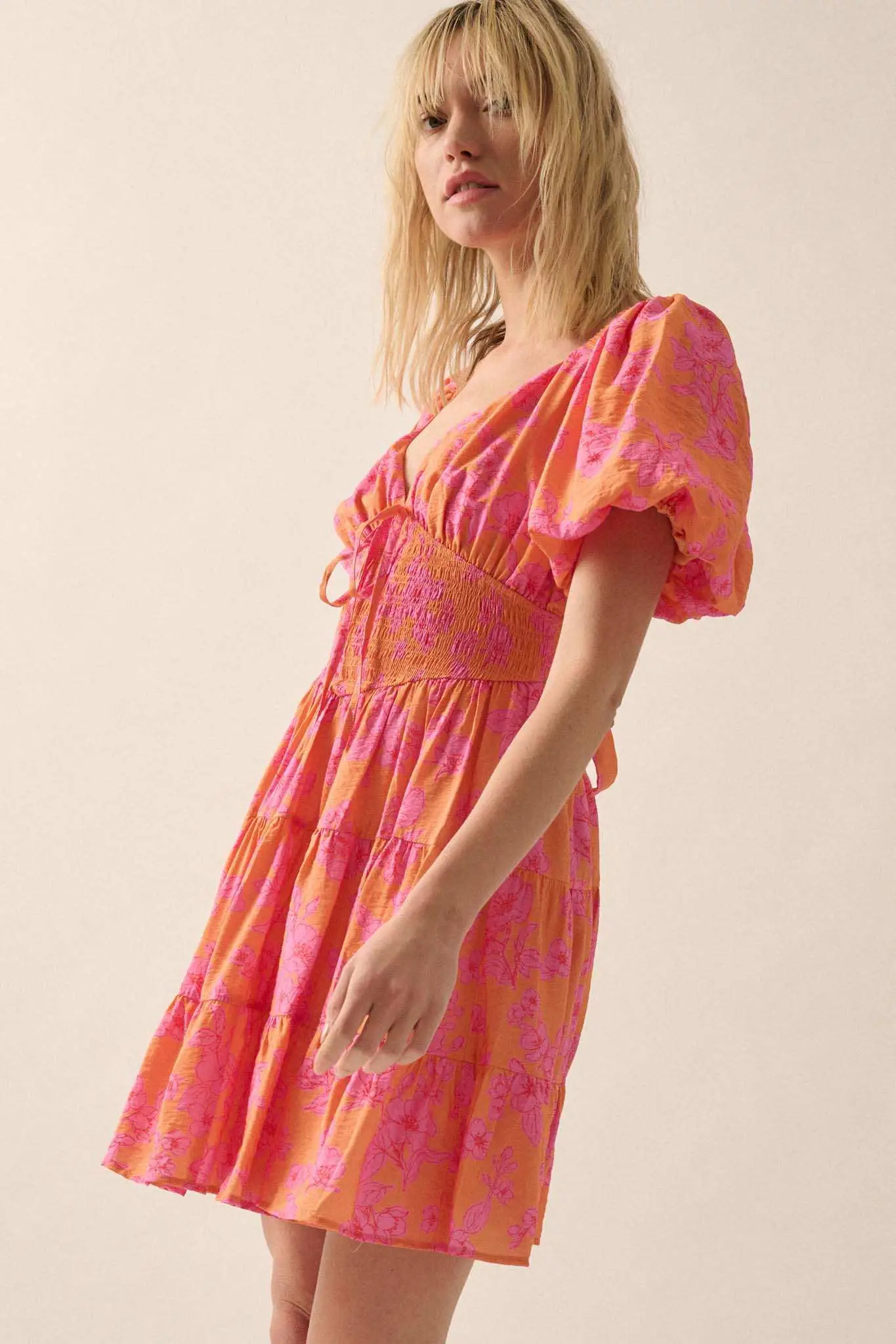Morning Bloom Floral Puff-Sleeve Tiered Mini Dress - Image 7