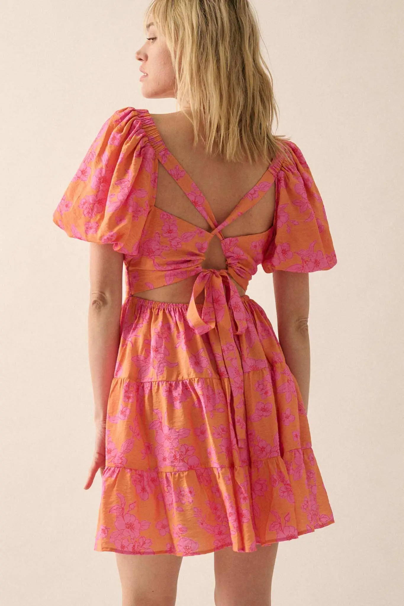 Morning Bloom Floral Puff-Sleeve Tiered Mini Dress - Image 8