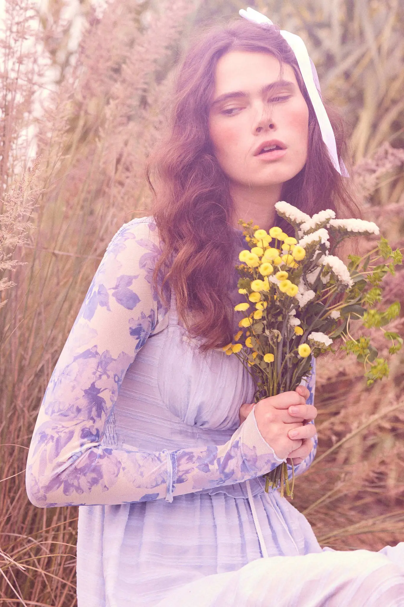 Morning Dew Floral Mesh Mock-Neck Thumbhole Top - Image 2