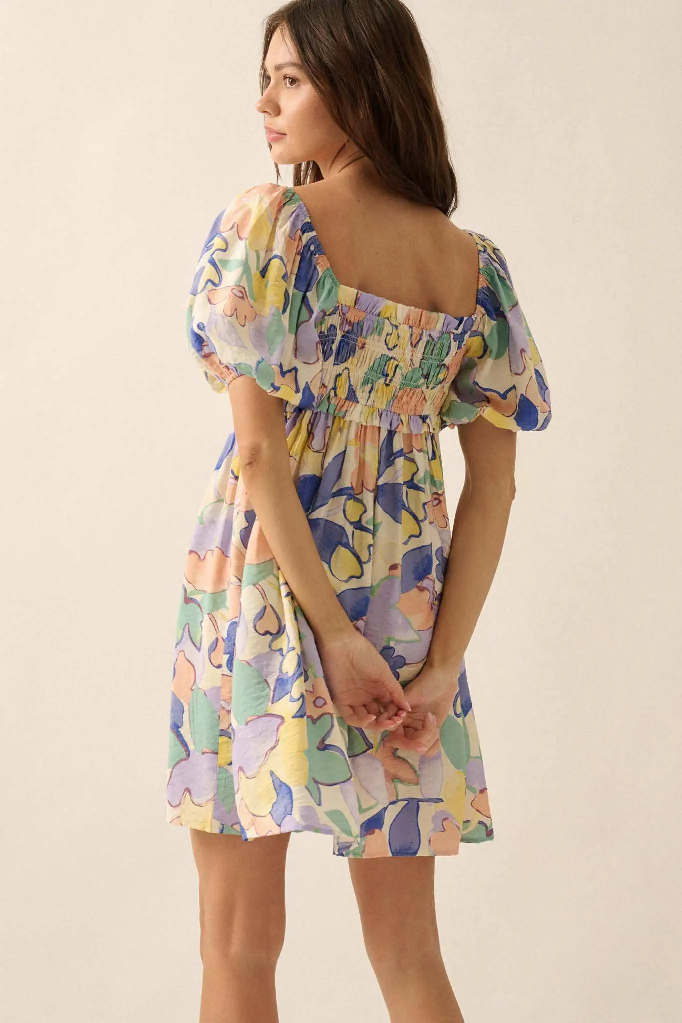Morning Mist Floral Puff-Sleeve Babydoll Mini Dress - Image 6