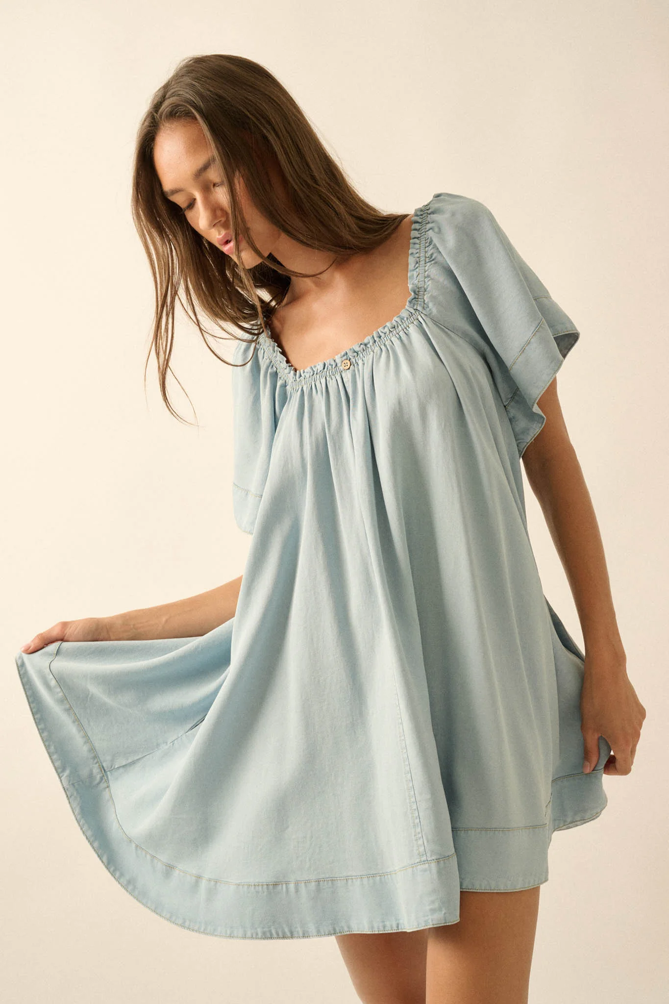 Morning Skies Denim Square-Neck Mini Shift Dress - Image 4