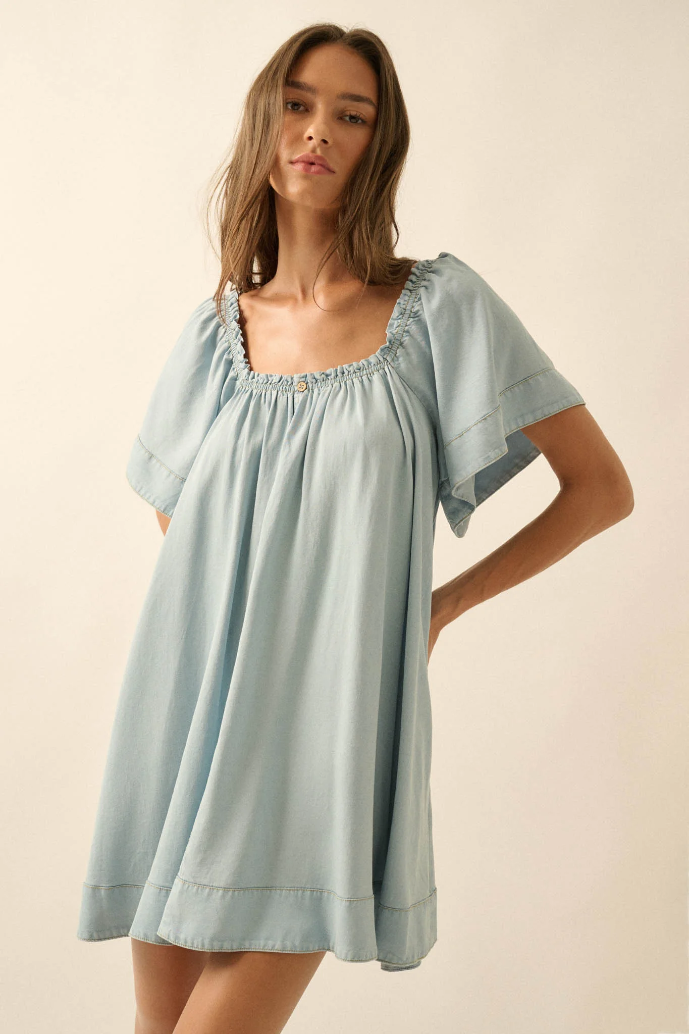 Morning Skies Denim Square-Neck Mini Shift Dress - Image 6