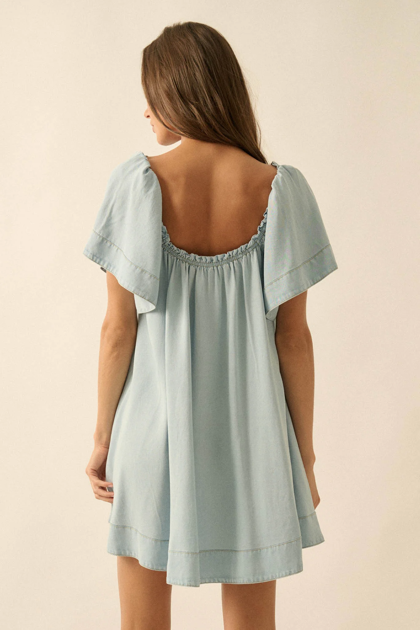 Morning Skies Denim Square-Neck Mini Shift Dress - Image 9