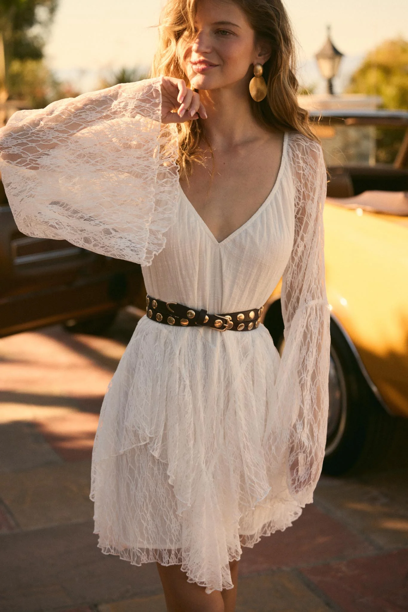Morning Whisper Ruffled Lace Bell-Sleeve Romper - Image 2