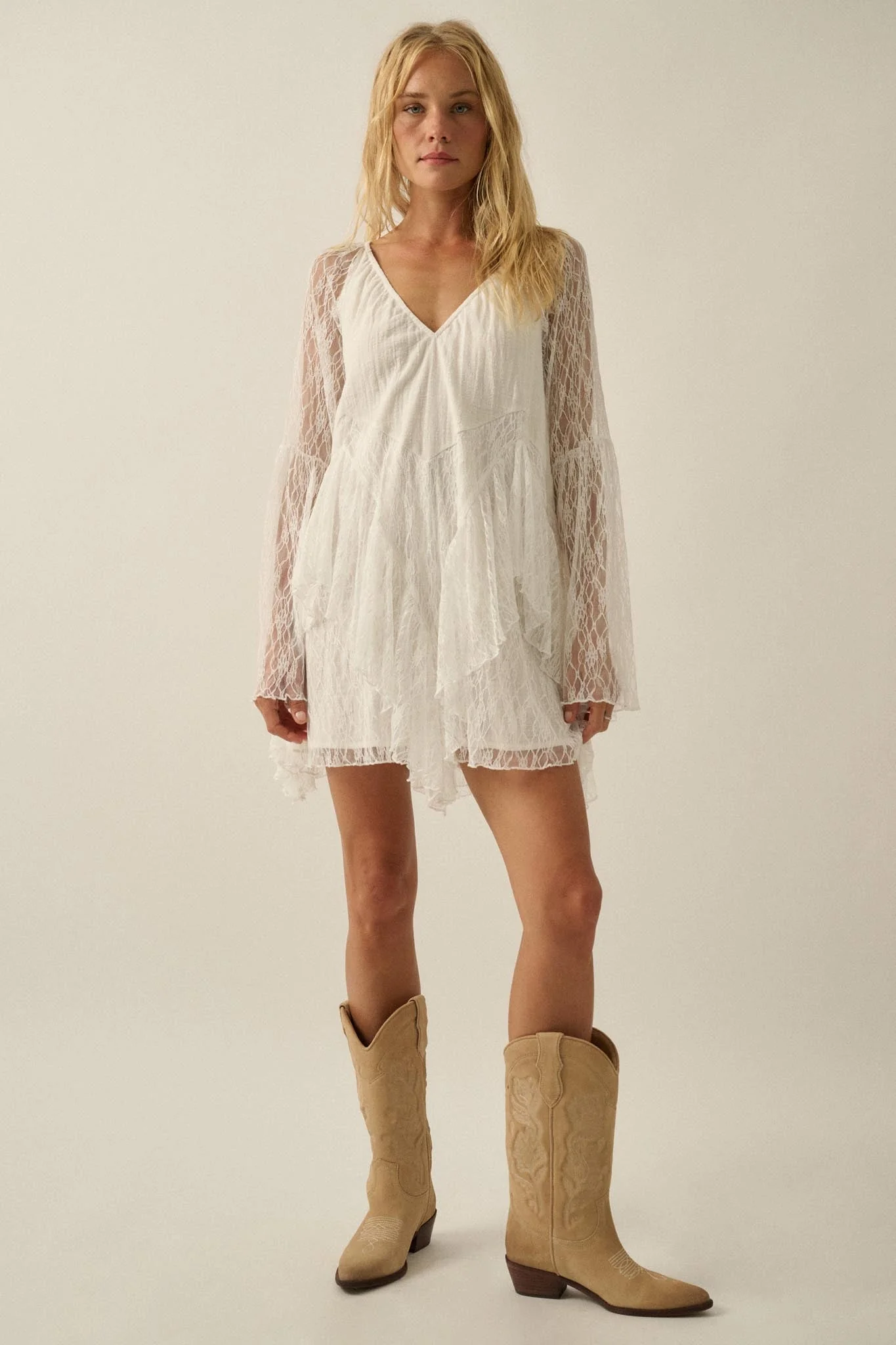 Morning Whisper Ruffled Lace Bell-Sleeve Romper - Image 6