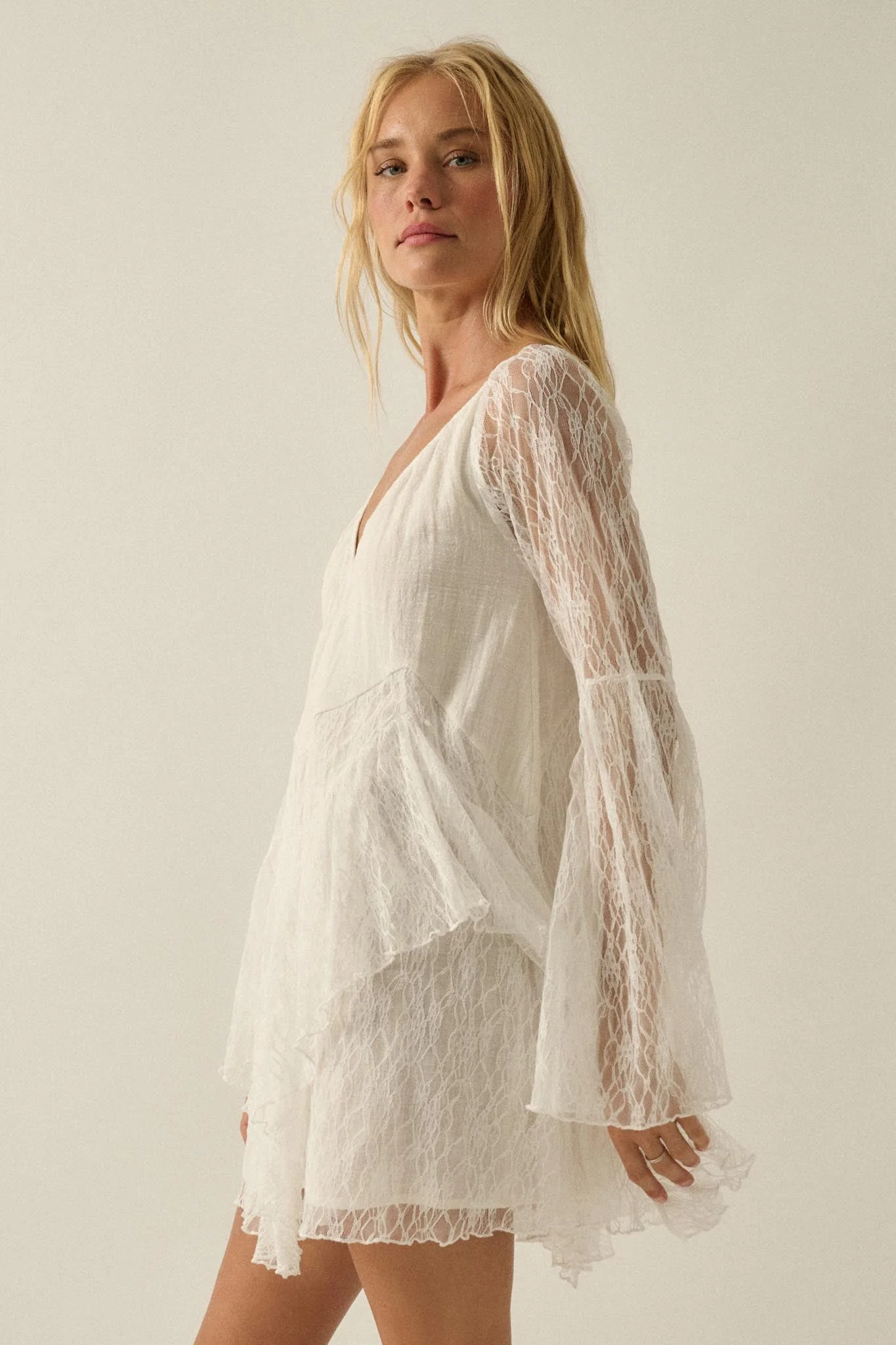 Morning Whisper Ruffled Lace Bell-Sleeve Romper - Image 8