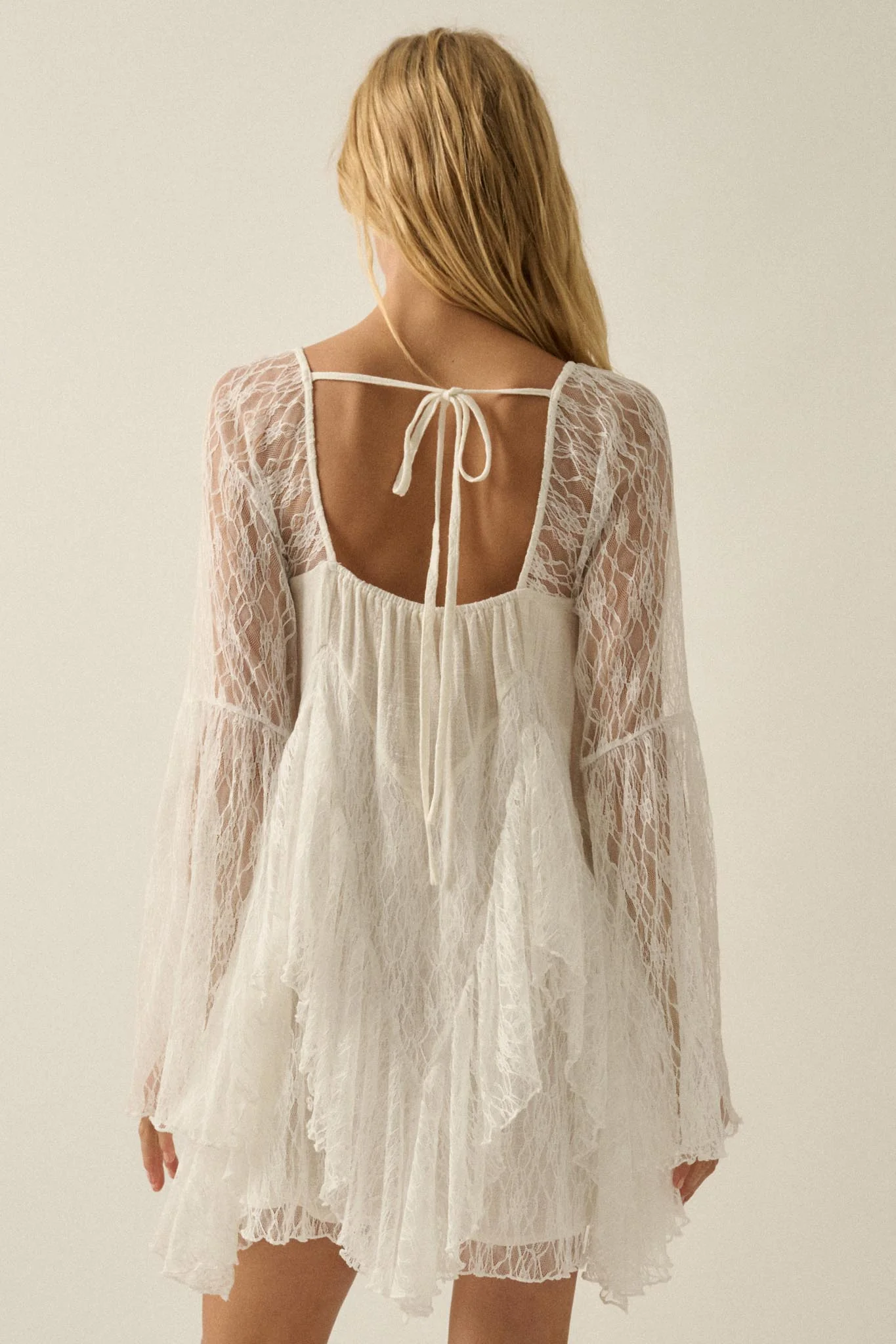 Morning Whisper Ruffled Lace Bell-Sleeve Romper - Image 9